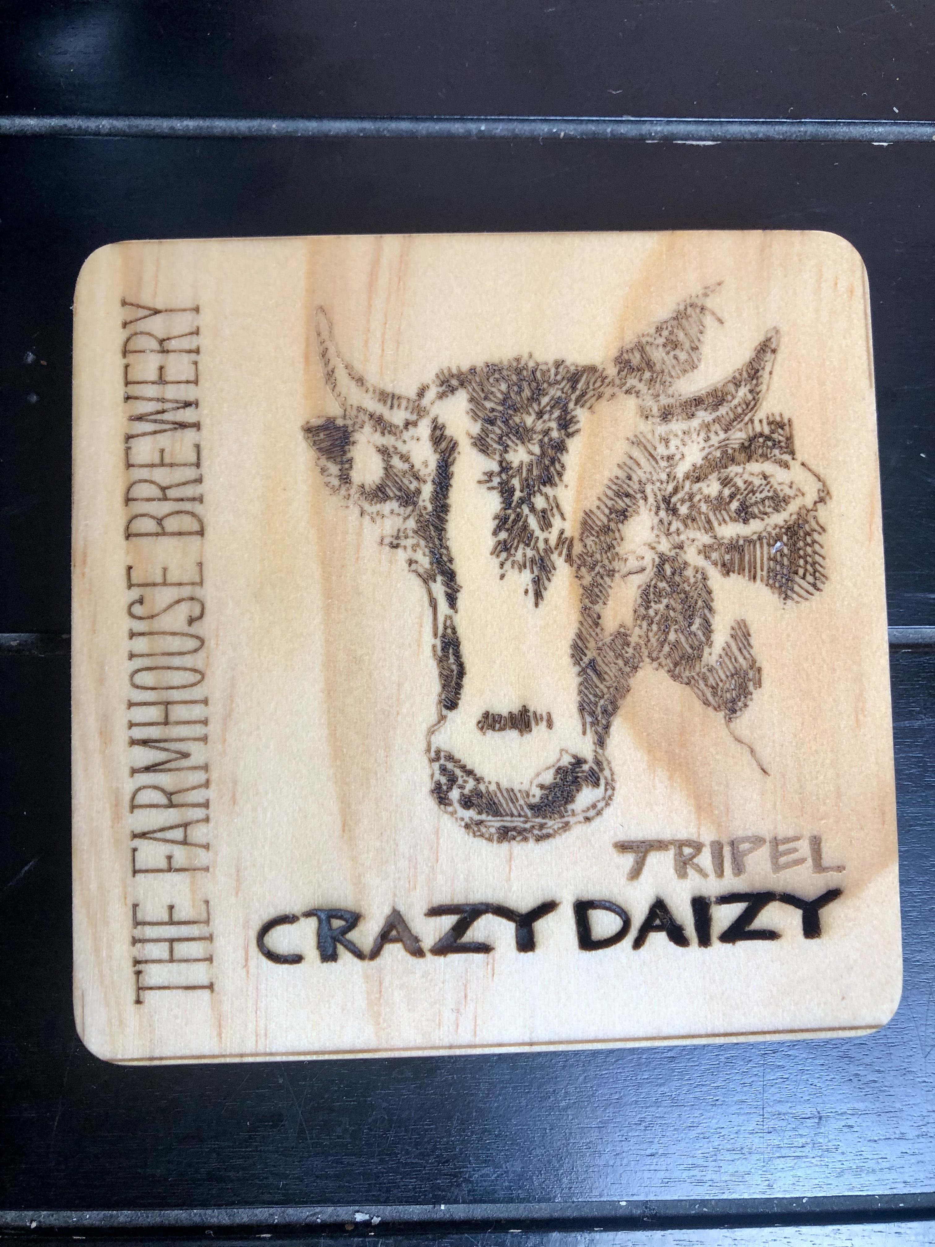THE FARMHOUSE BREWERY LOGO COASTERS - Laser Etched Wood Coasters - Set of 4 - NOSTALGIA SWAG SERIES "CRAZY DAIZY" Beer Logo