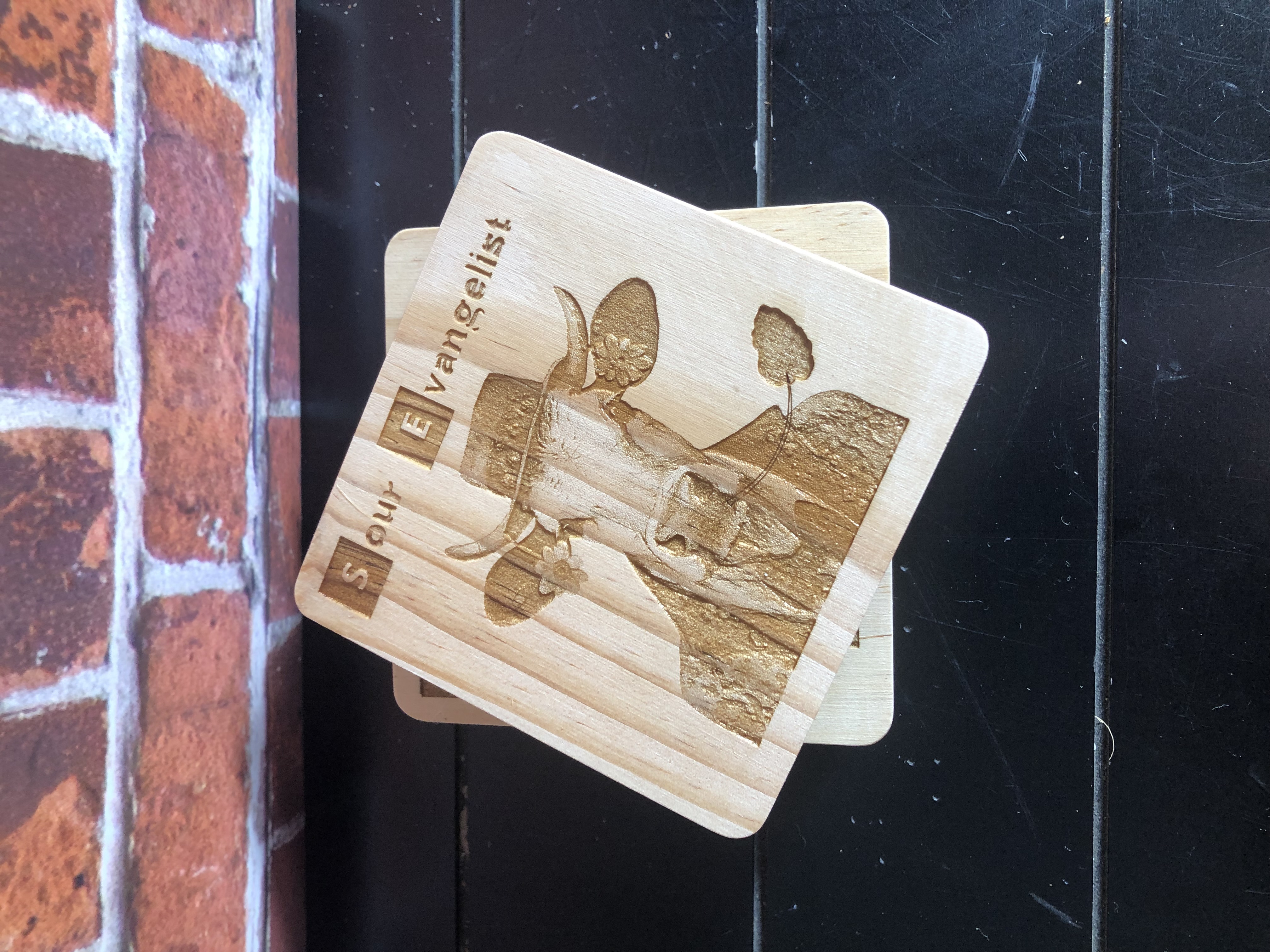 QUIRKY FARM ANIMALS COASTERS - Laser Etched Wood Coasters - Set of 4 - "SOUR EVANGELIST" Design #1