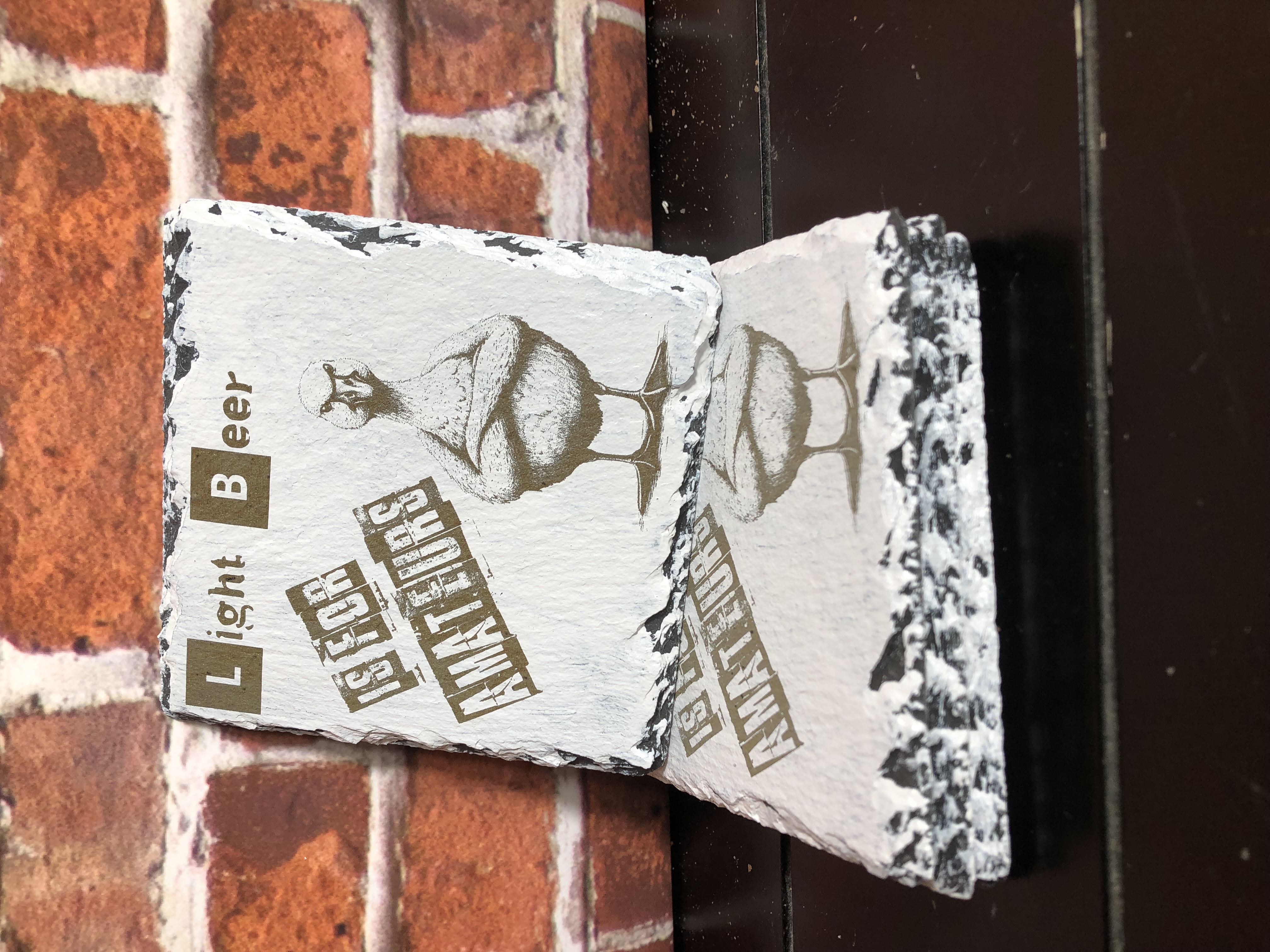 GRUMPY FARM ANIMALS COASTERS - Laser Etched Slate Coasters - Set of 4 - "LIGHT BEER IS FOR AMATEURS" Design #1