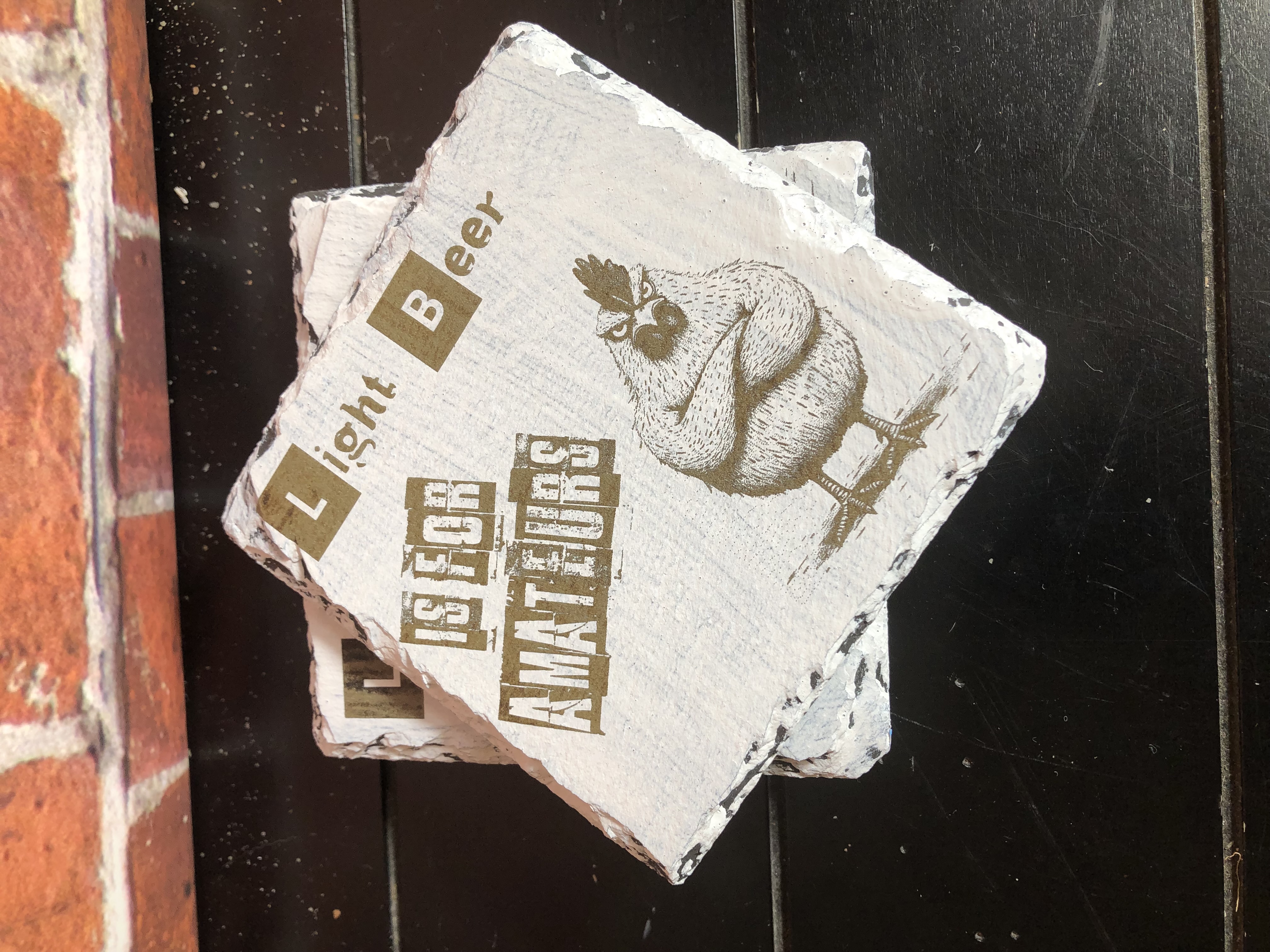 GRUMPY FARM ANIMALS COASTERS - Laser Etched Slate Coasters - Set of 4 - "LIGHT BEER IS FOR AMATEURS" Design #2