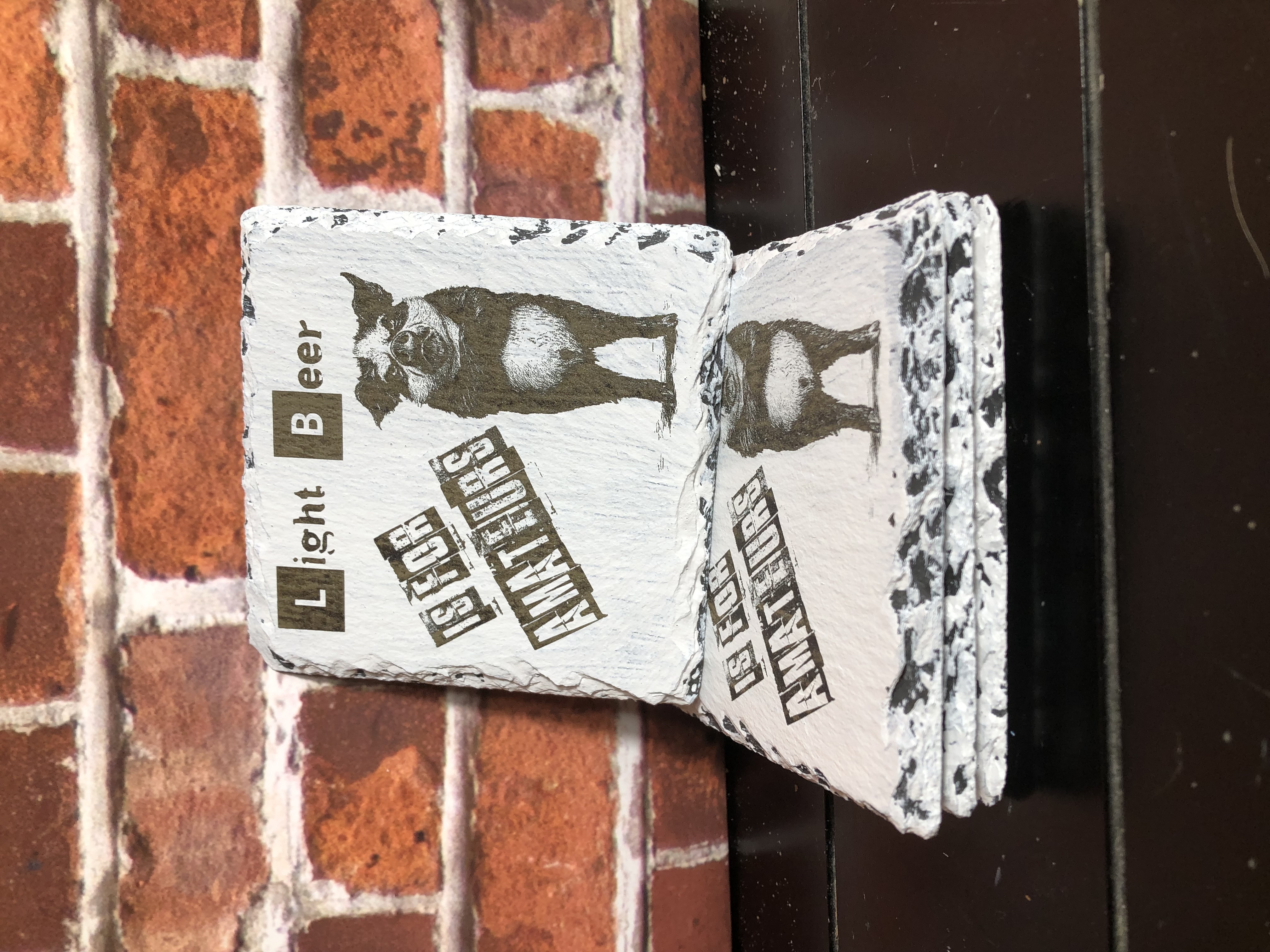 GRUMPY FARM ANIMALS COASTERS - Laser Etched Slate Coasters - Set of 4 - "LIGHT BEER IS FOR AMATEURS" Design #3