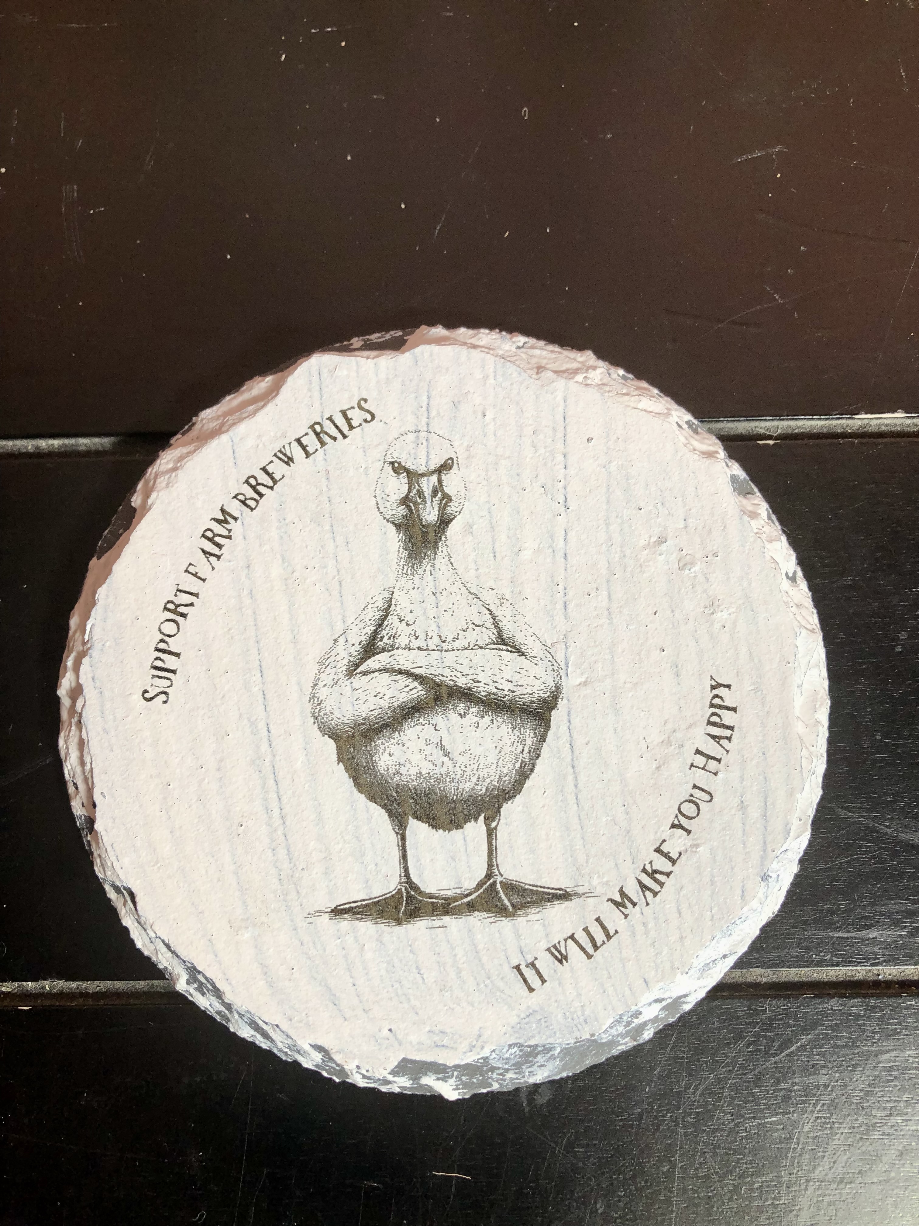 GRUMPY FARM ANIMALS COASTERS - Laser Etched Slate Coasters - Set of 5 - "SUPPORT FAM BREWERIES - IT WILL MAKE YOU HAPPY" 