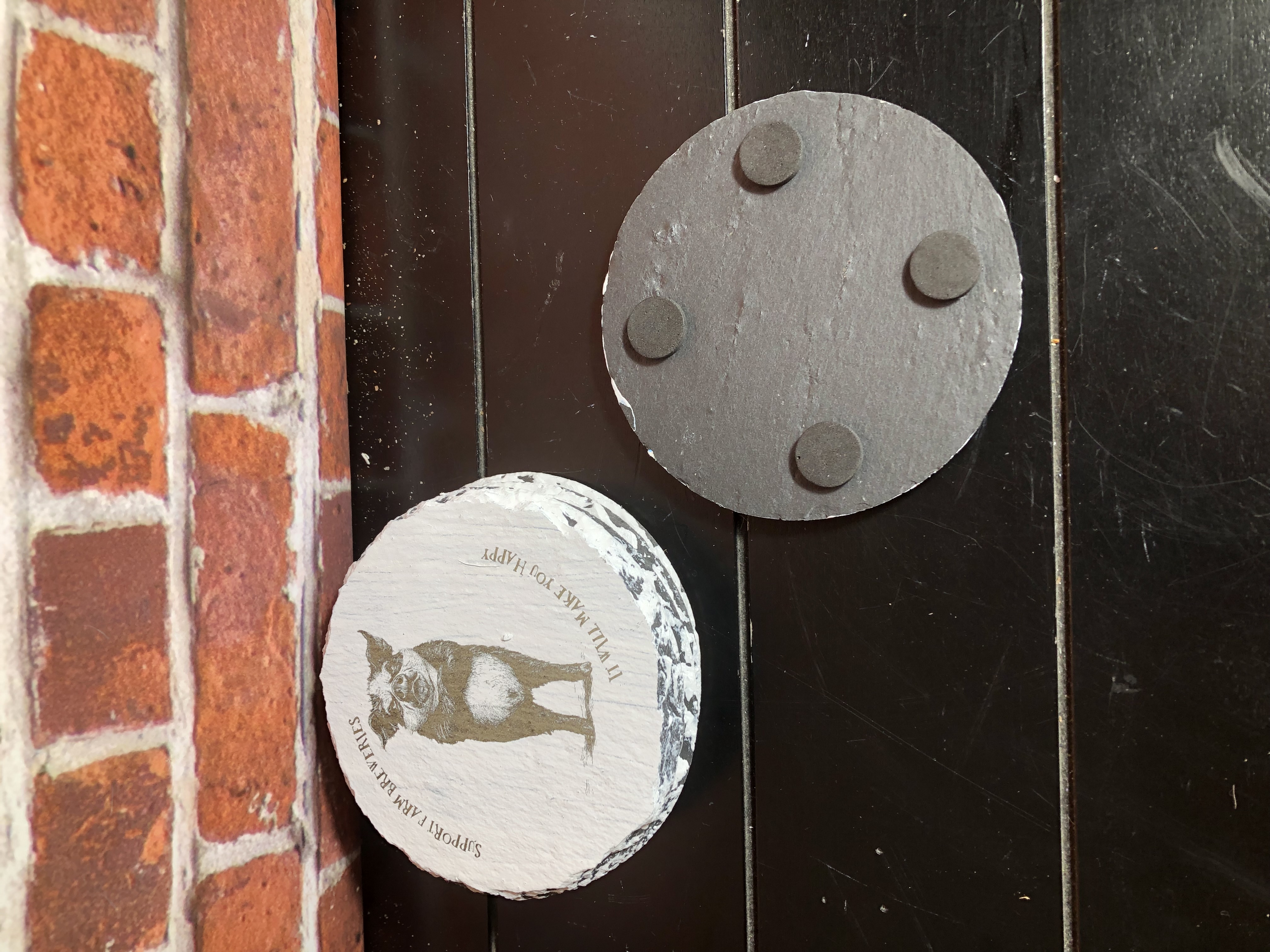 GRUMPY FARM ANIMALS COASTERS - Laser Etched Slate Coasters - Set of 4 - "SUPPORT FAM BREWERIES - IT WILL MAKE YOU HAPPY" - Design 1