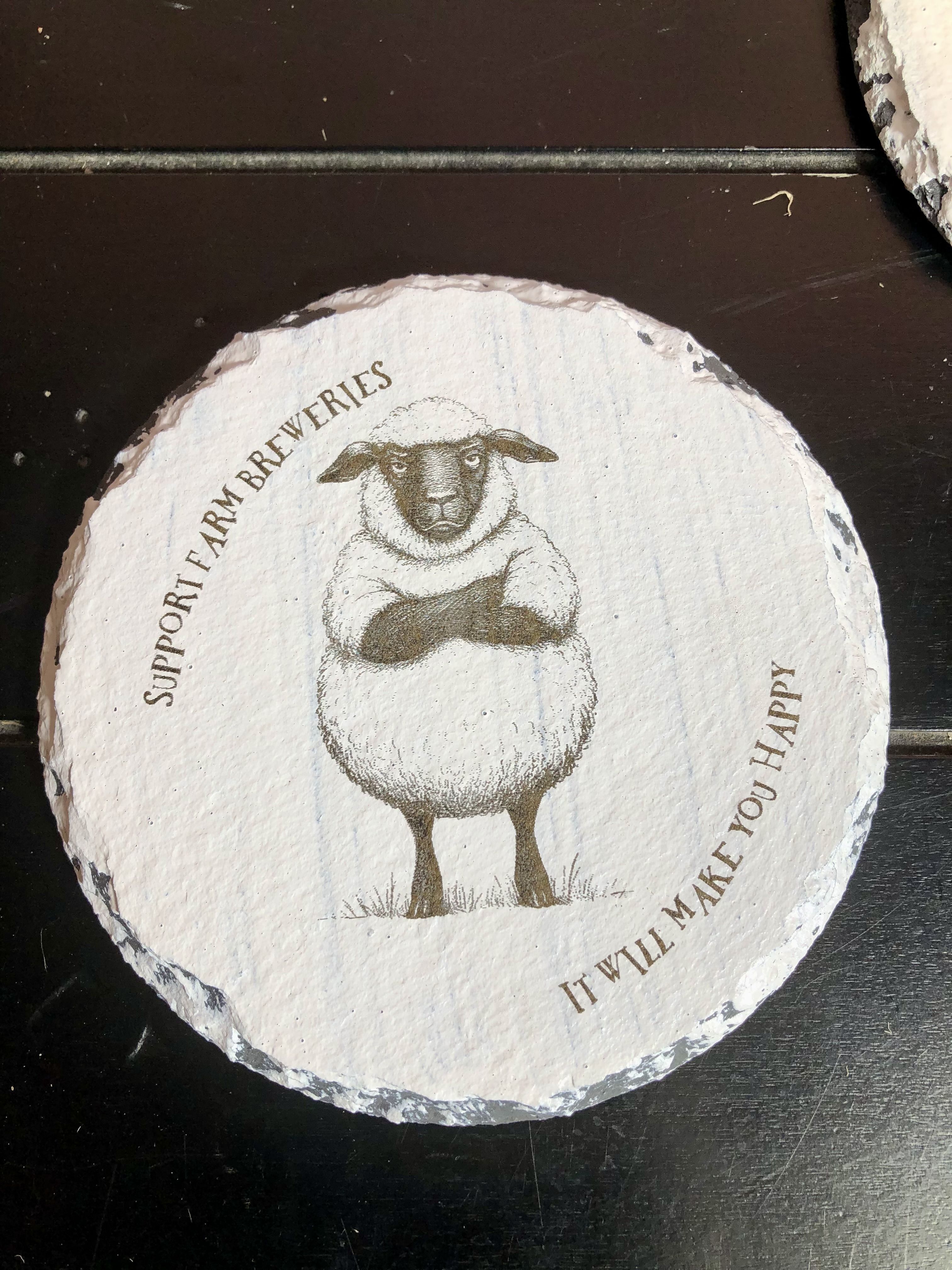 GRUMPY FARM ANIMALS COASTERS - Laser Etched Slate Coasters - Set of 4 - "SUPPORT FAM BREWERIES - IT WILL MAKE YOU HAPPY" - Design 2