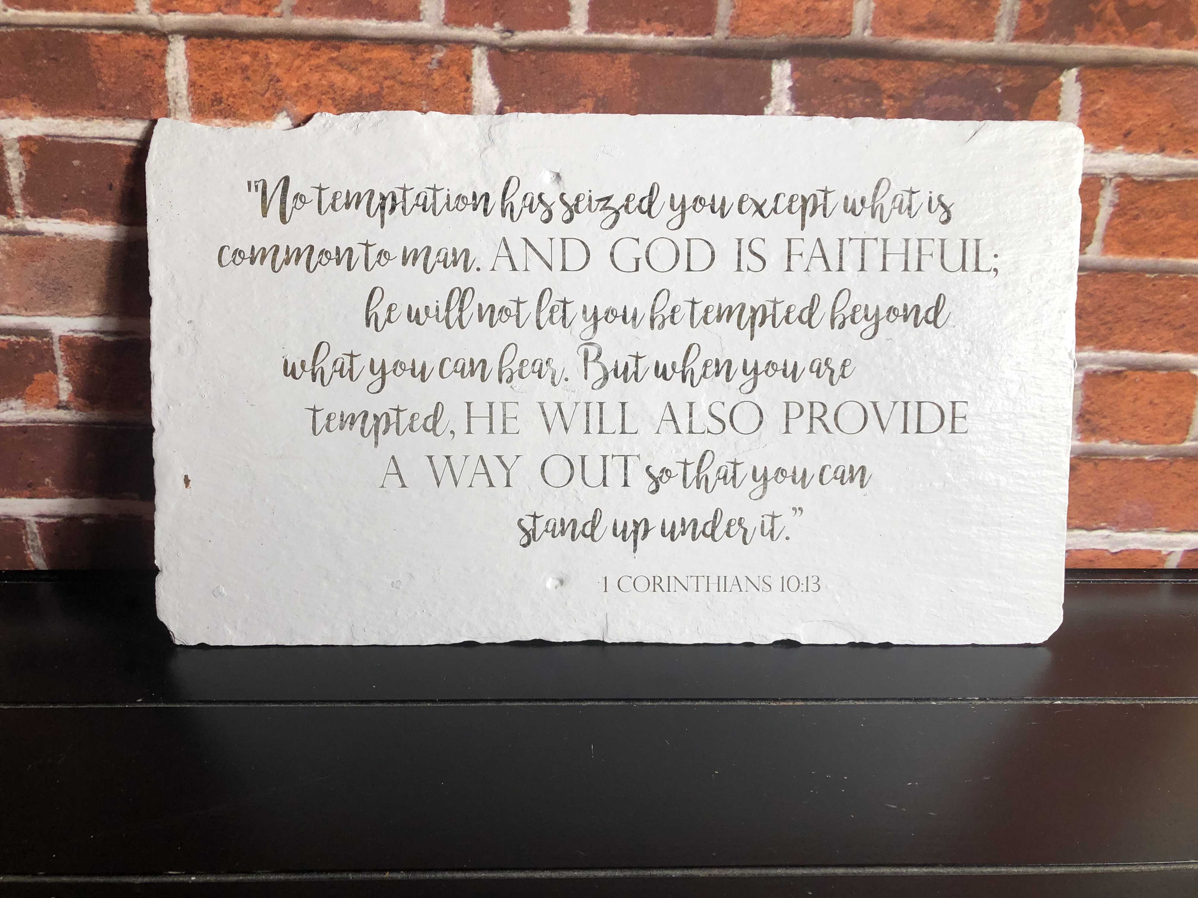 Biblical Slate Sign - 1 Corinthians 10:13 Laser Etched Reclaimed Slate Roof Tile - Handmade