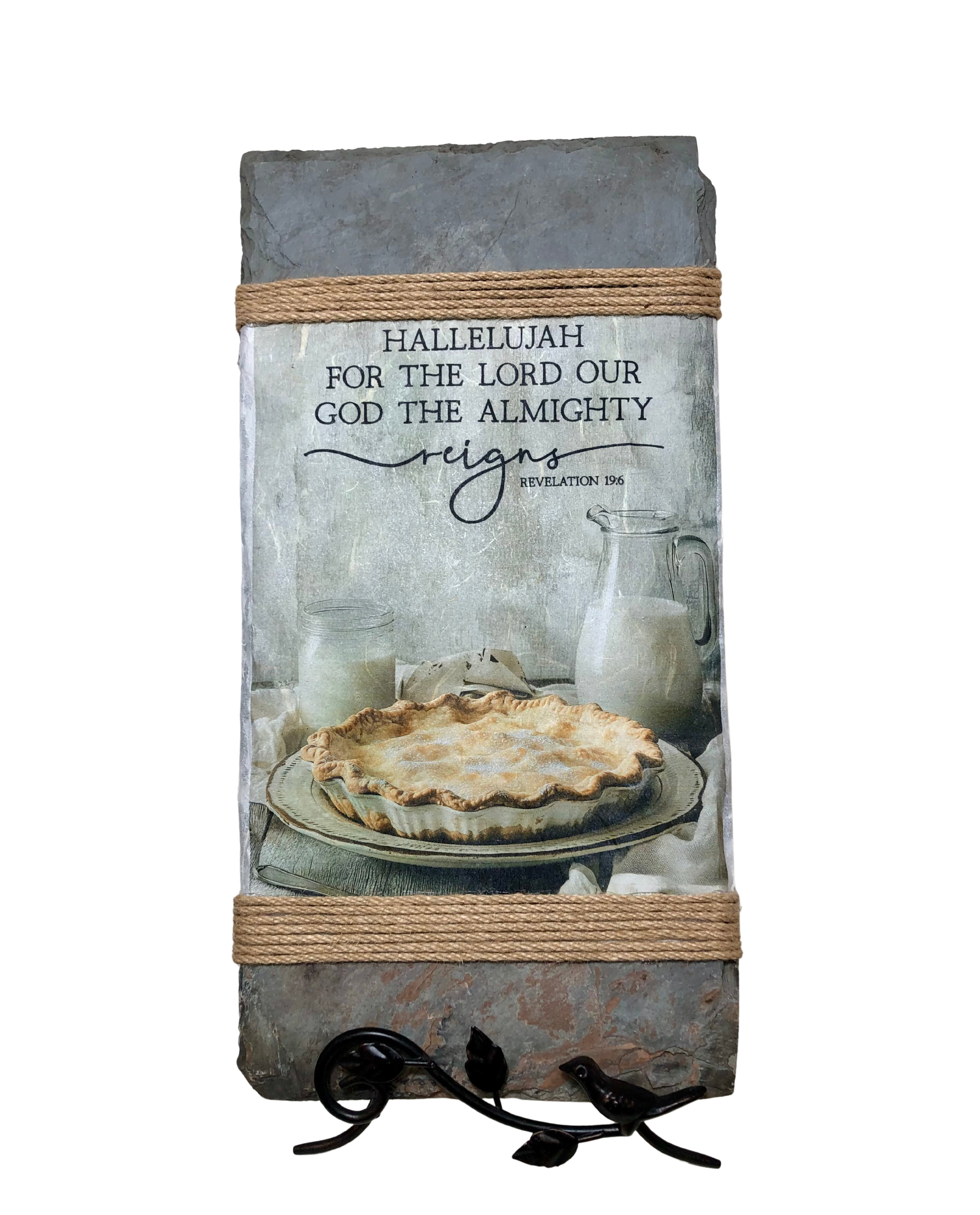 Rustic Slate Wall Decor, Revelation 19:6, Country Pie and Milk Pitcher, 8x16 inches