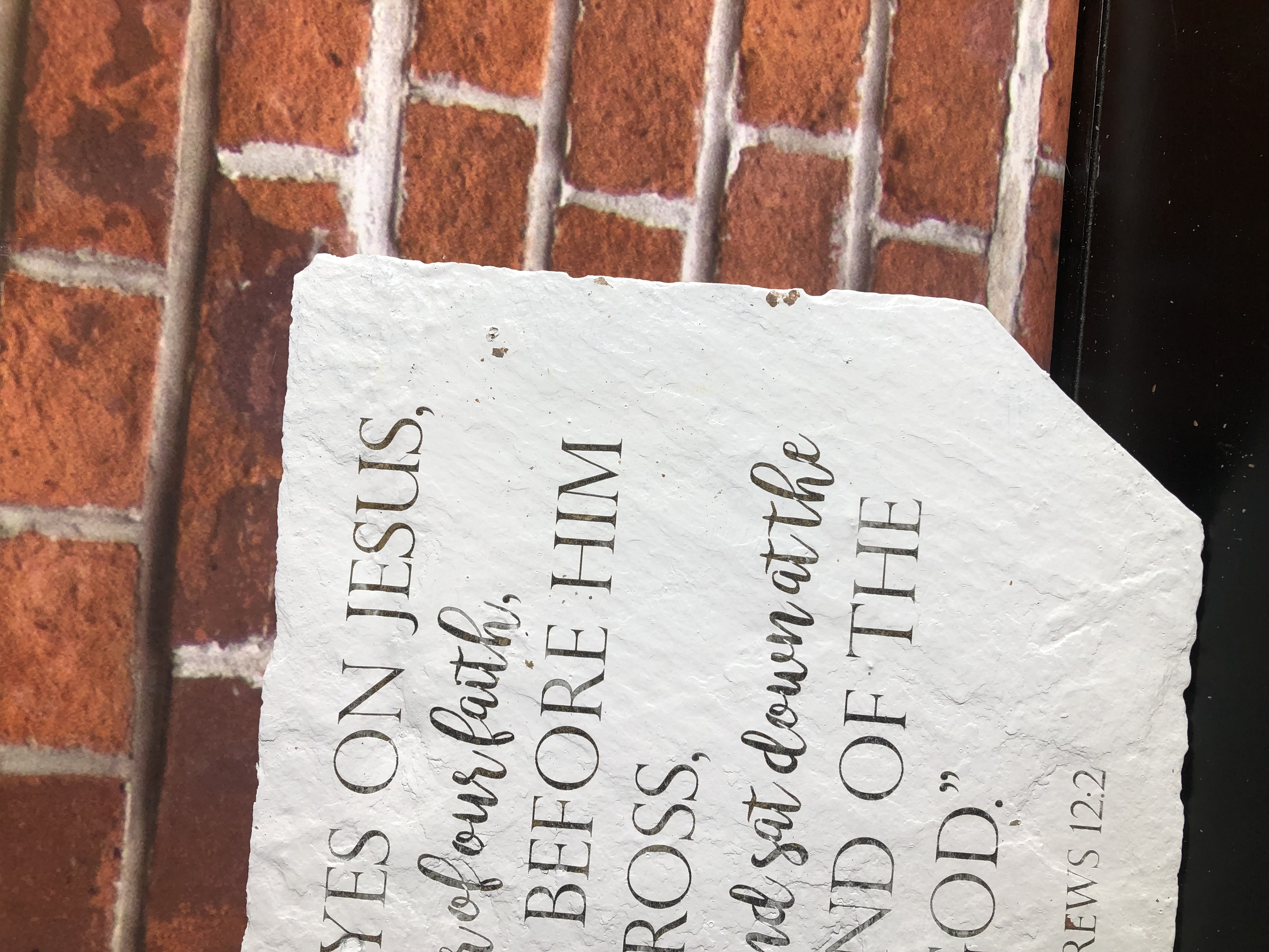 Biblical Slate Sign - Hebrews 12:2- Laser Etched Reclaimed Slate Roof Tile - Handmade