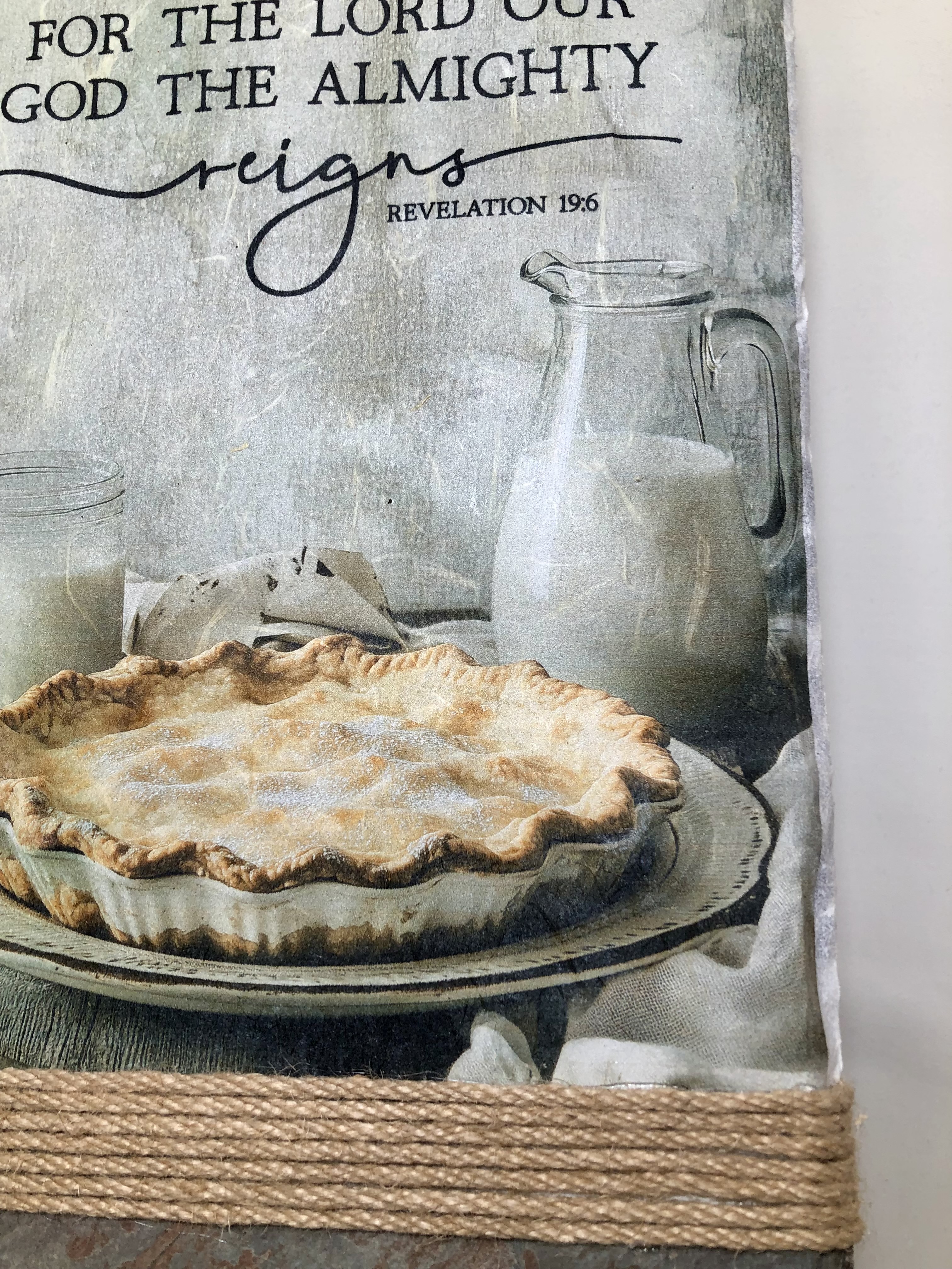 Rustic Slate Wall Decor, Revelation 19:6, Country Pie and Milk Pitcher, 8x16 inches