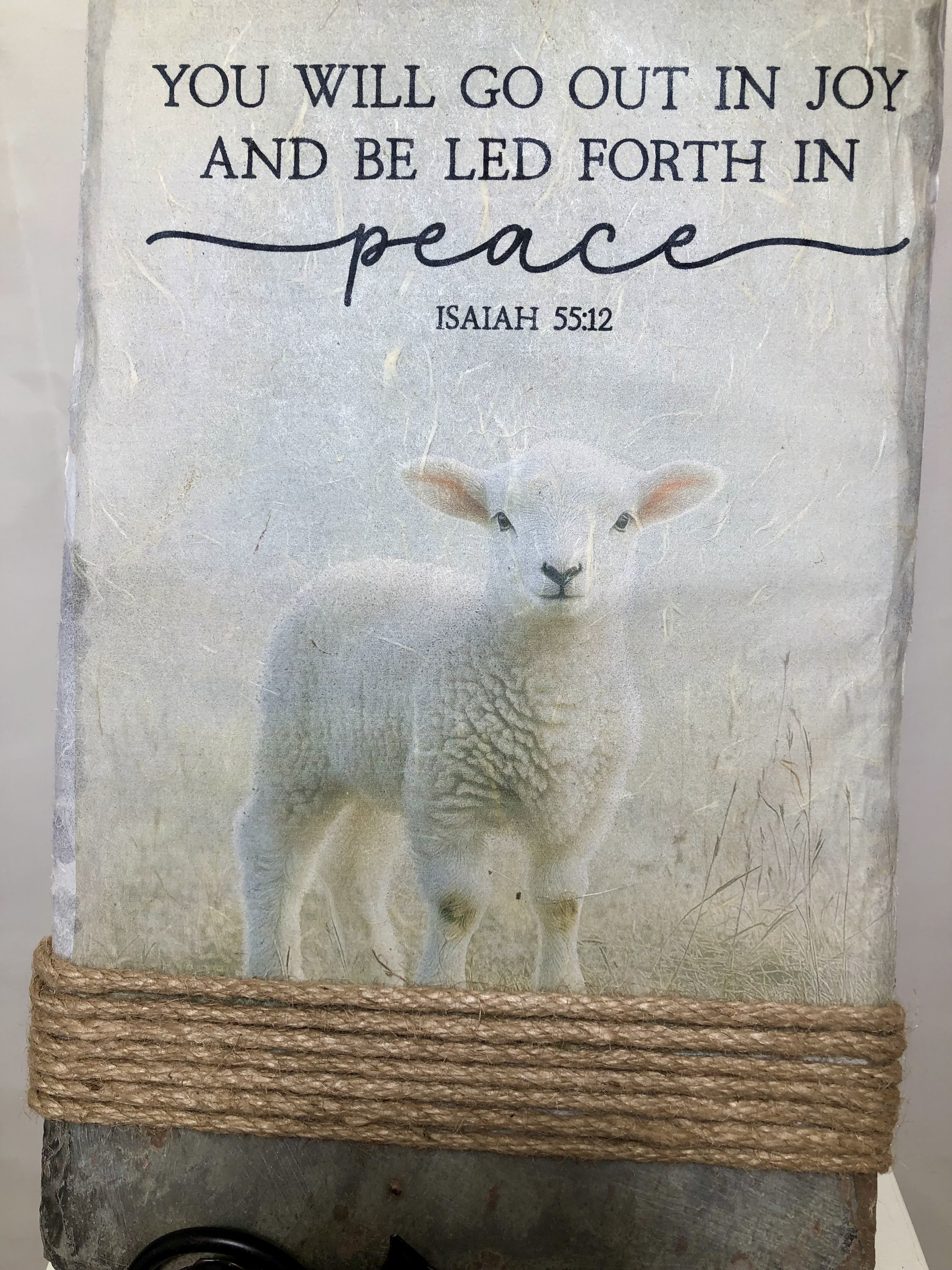 Slate Wall Decor, Isaiah 55:12, Lamb in Field, 8 x 16 inches