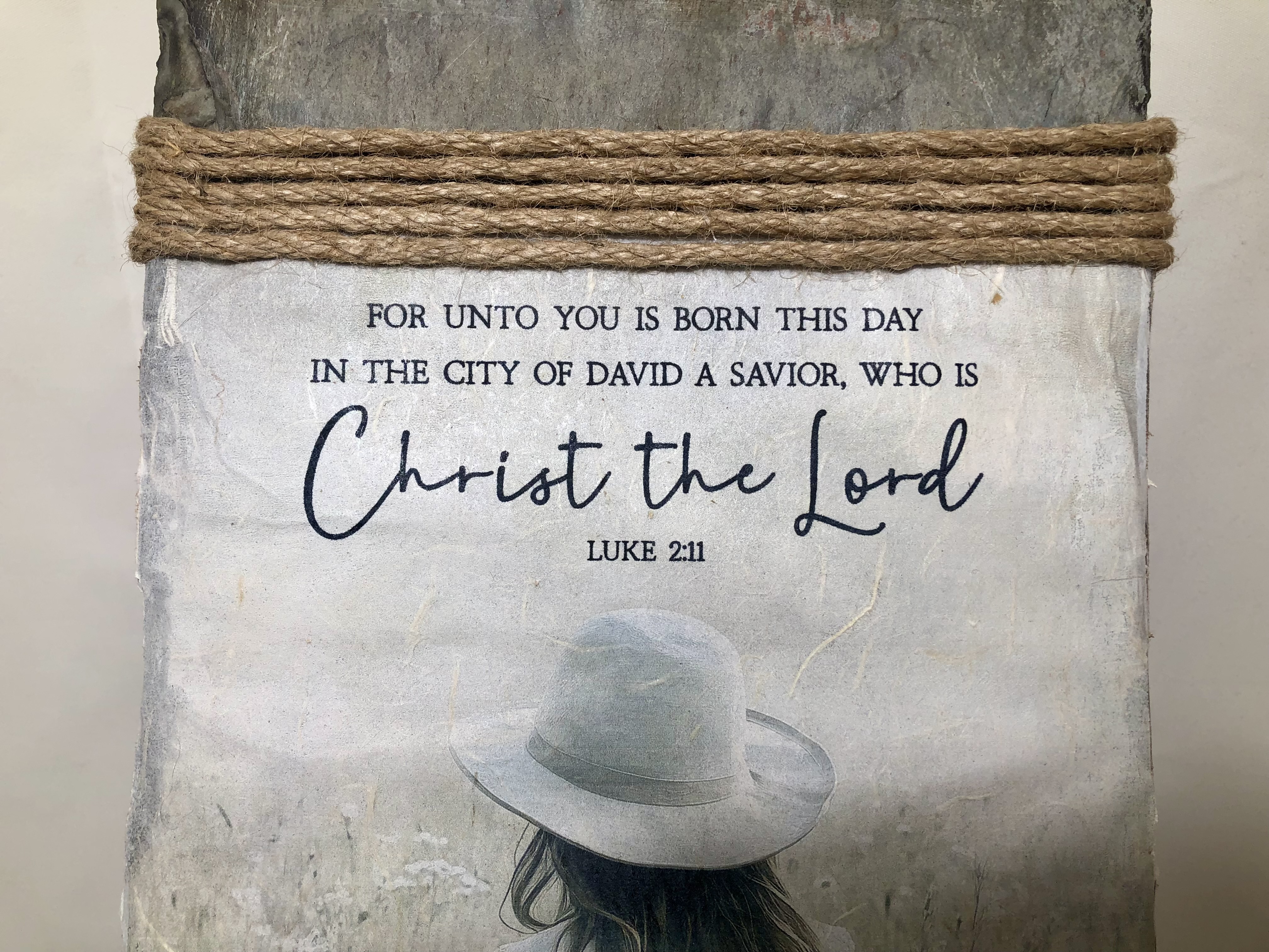 Handcrafted Slate Wall Decor, Luke 2:11, Country Girl in Field, 8 x 16 inches