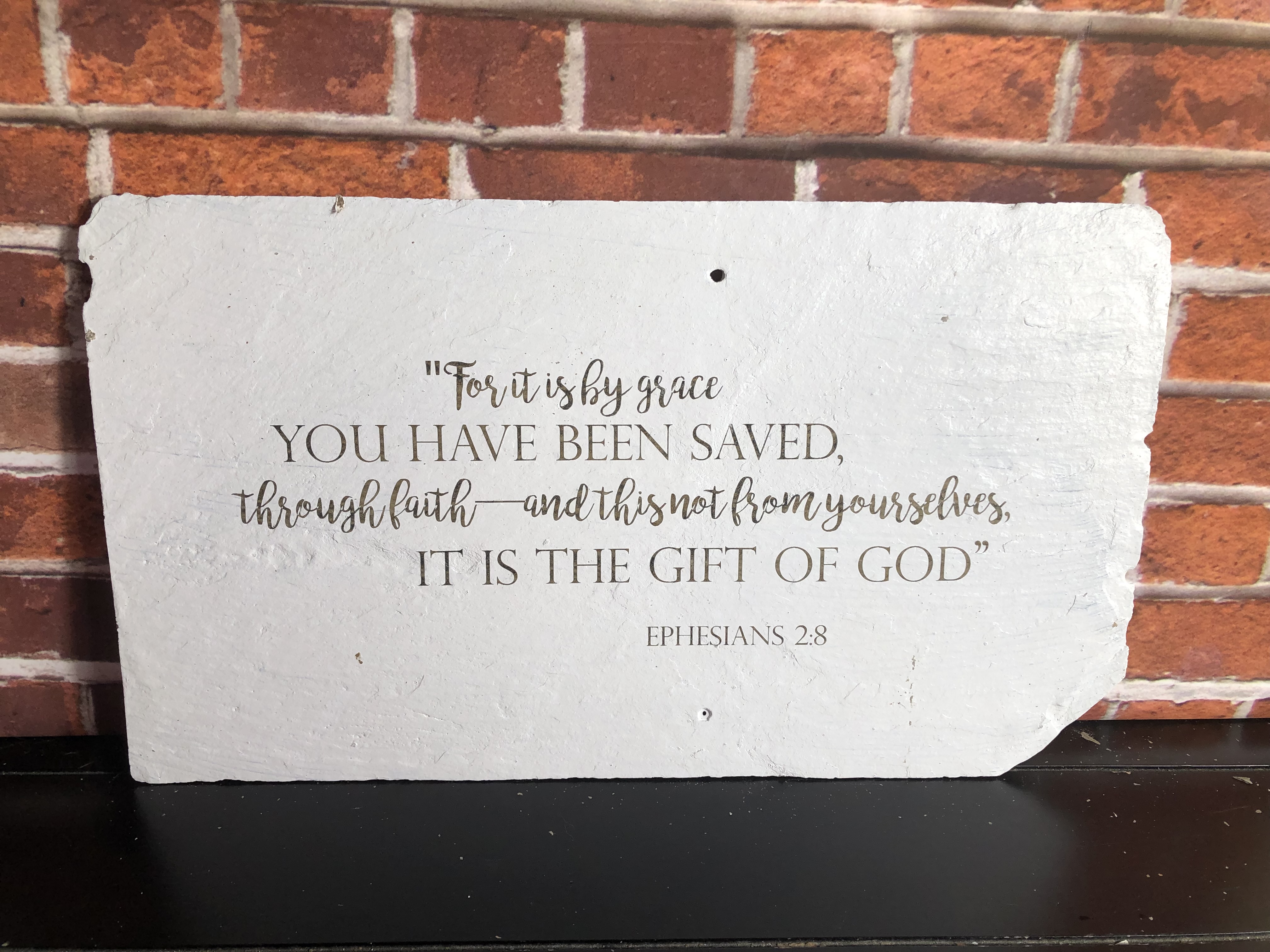 Biblical Slate Sign - Ephesians 2:8 - Laser Etched Reclaimed Slate Roof Tile - Handmade