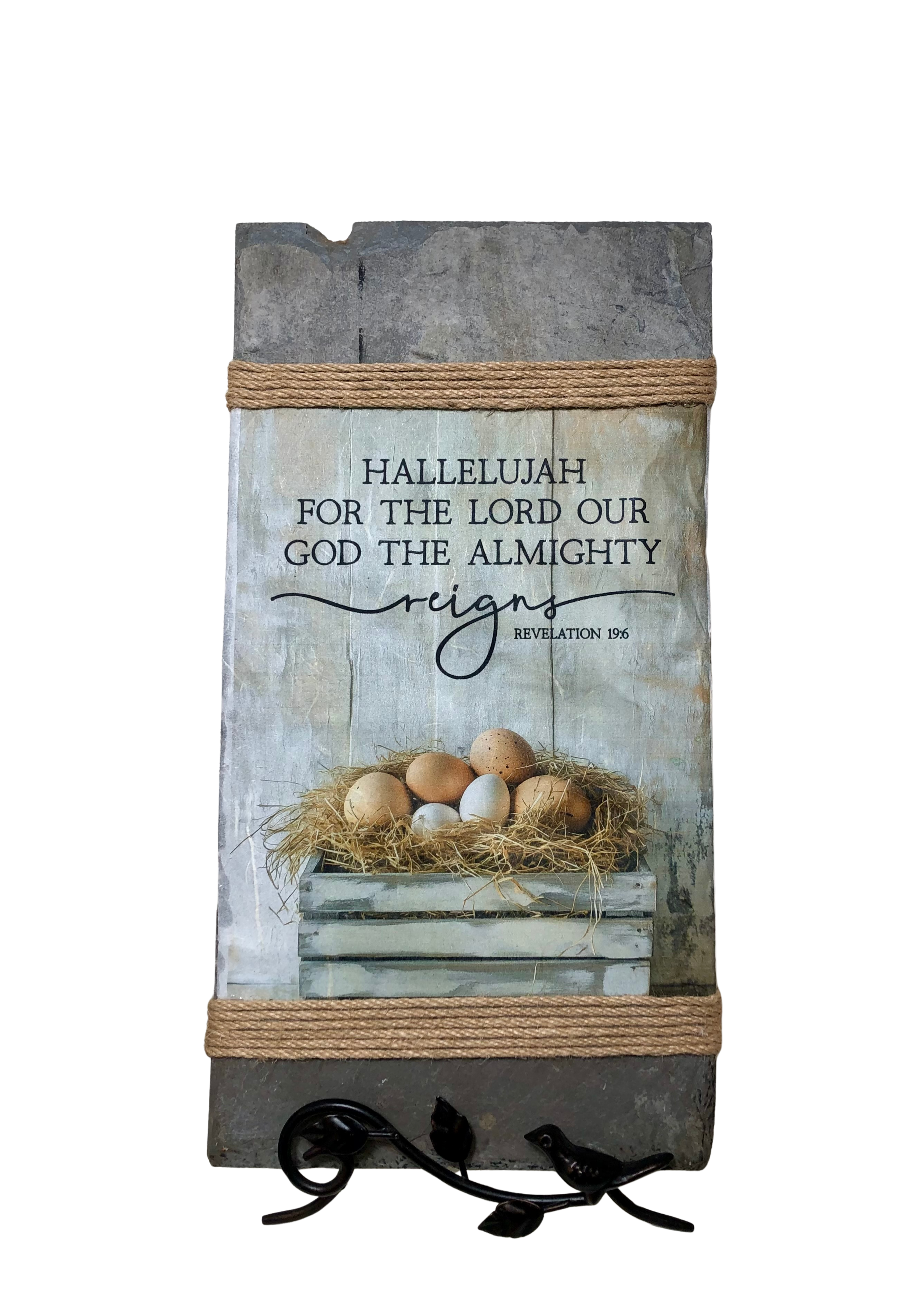 Handcrafted Slate Wall Decor, Revelation 19:6, Country Crate Full of Eggs, 8x16 inches