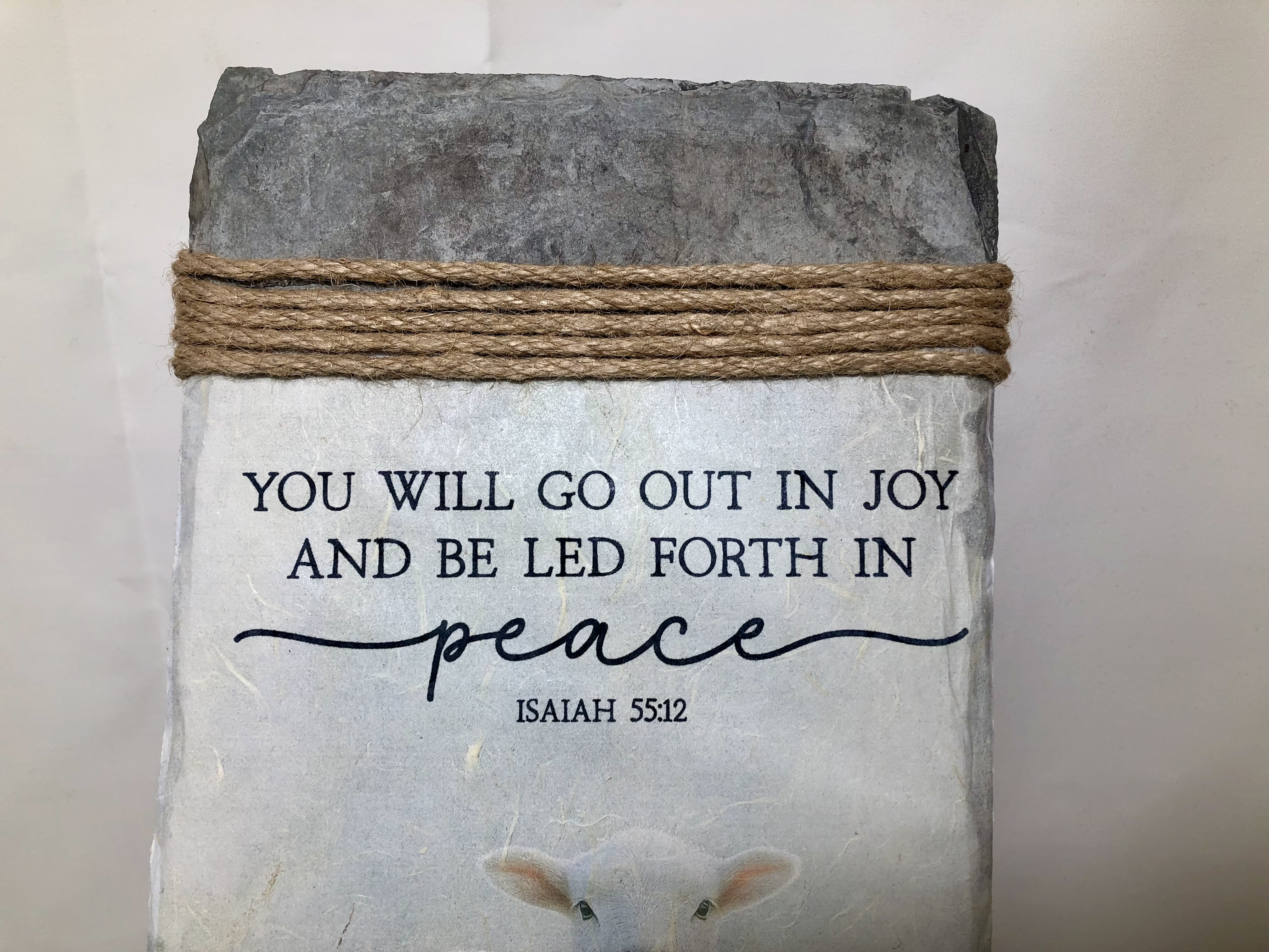 Slate Wall Decor, Isaiah 55:12, Lamb in Field, 8 x 16 inches