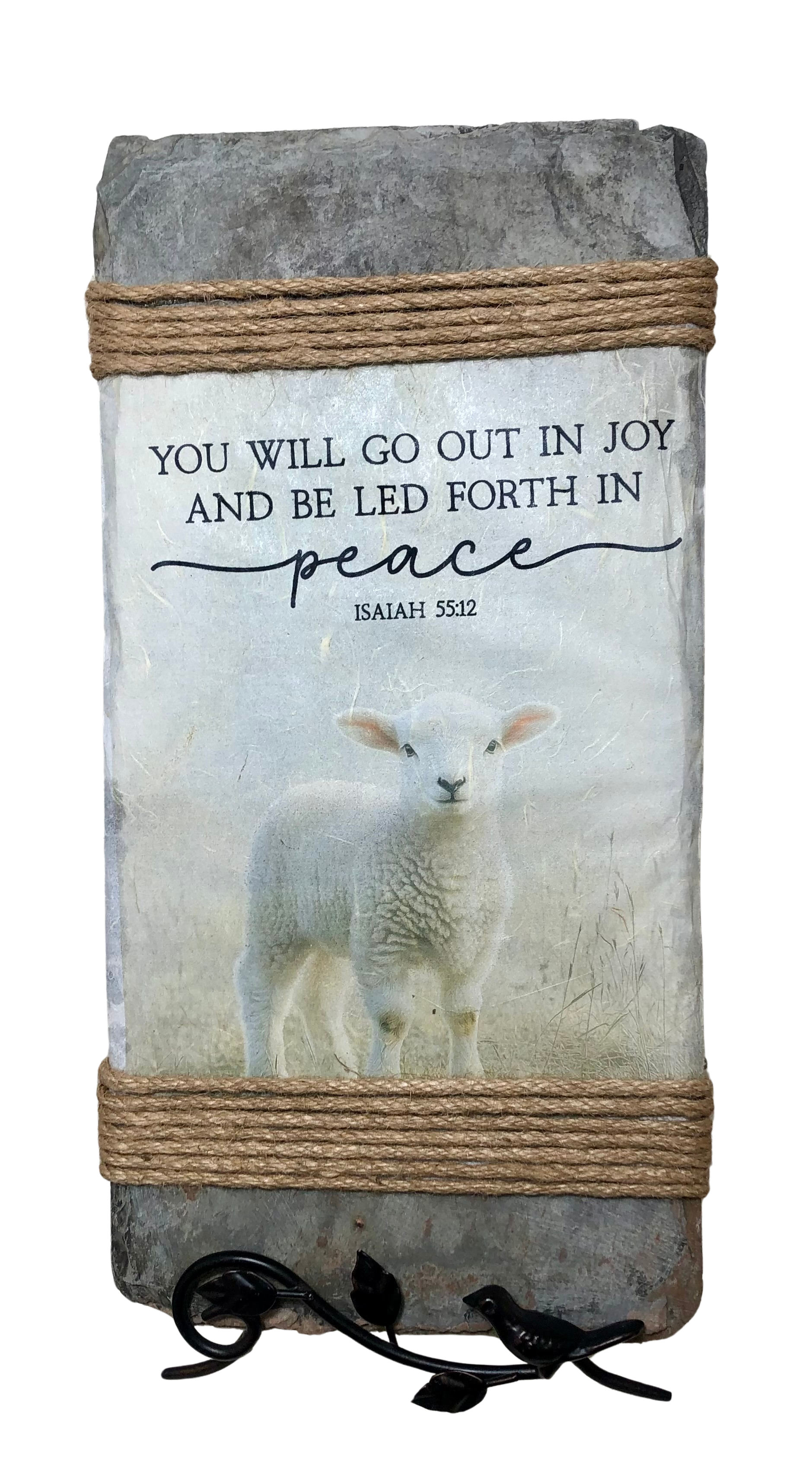 Slate Wall Decor, Isaiah 55:12, Lamb in Field, 8 x 16 inches