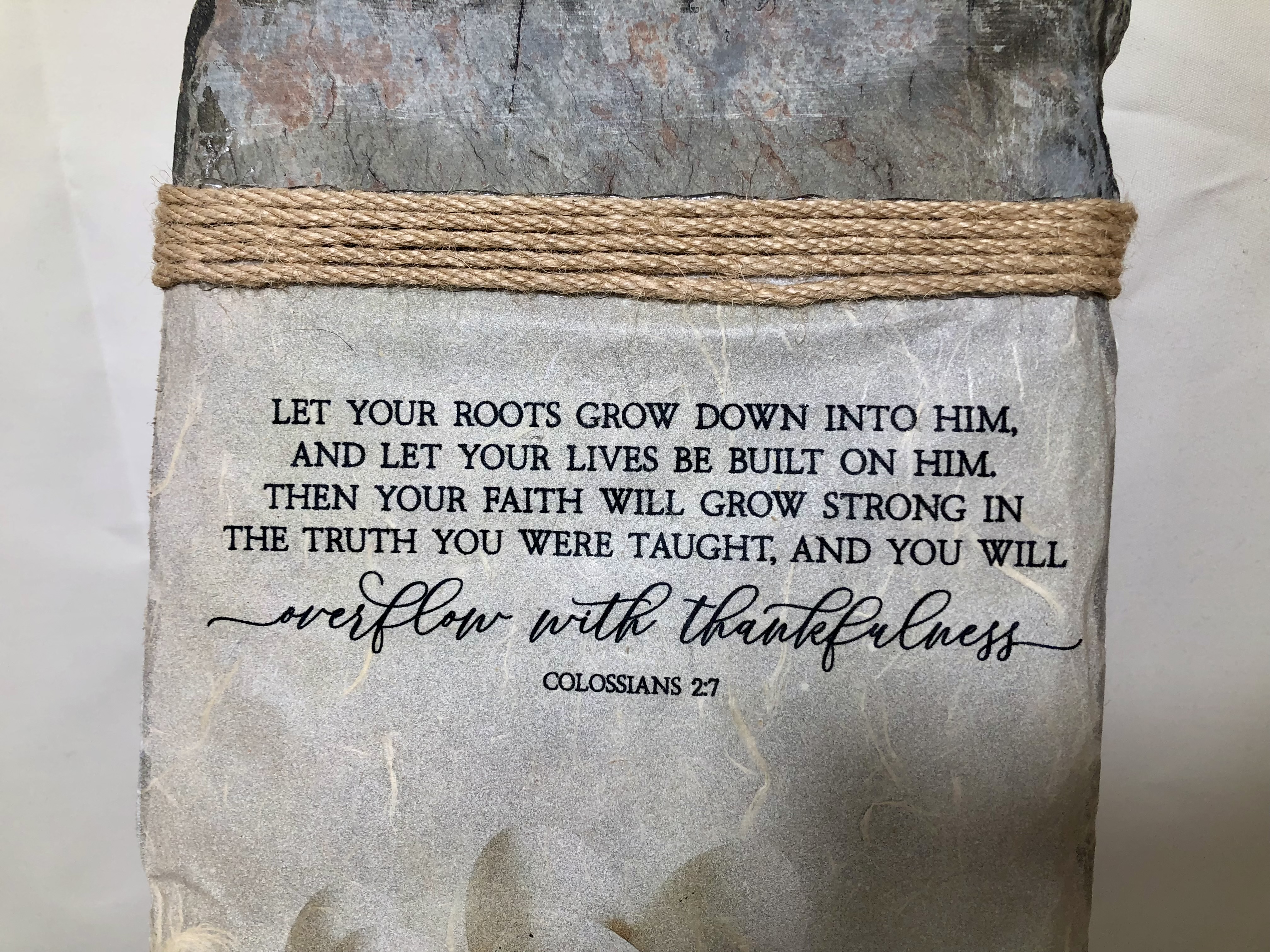 Handcrafted Slate Wall Decor, Colossians 2:7, Country Pail and Eggs, 8x16 inches