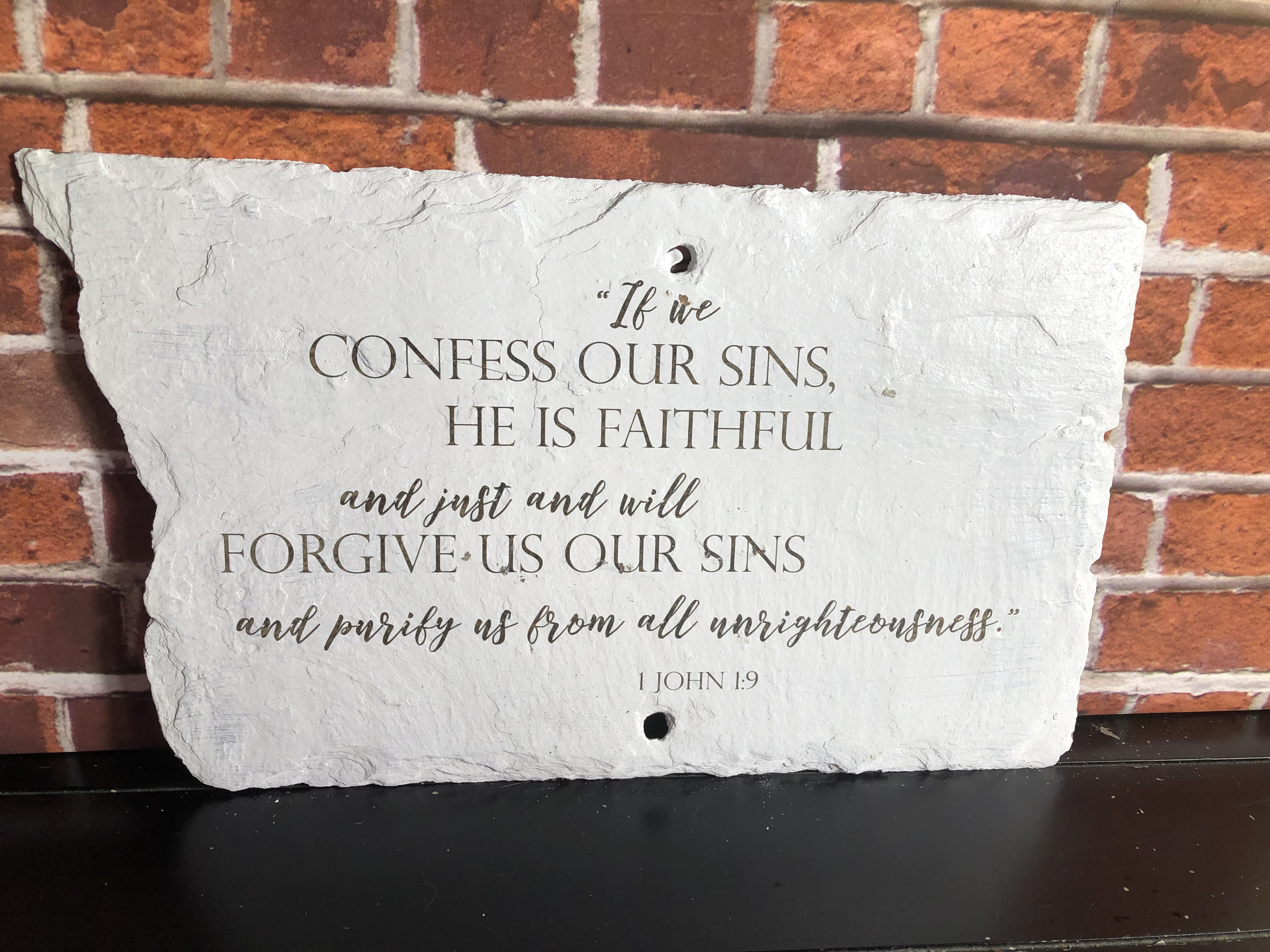 Biblical Slate Sign - I John 1:9 - Laser Etched Reclaimed Slate Roof Tile - Handmade