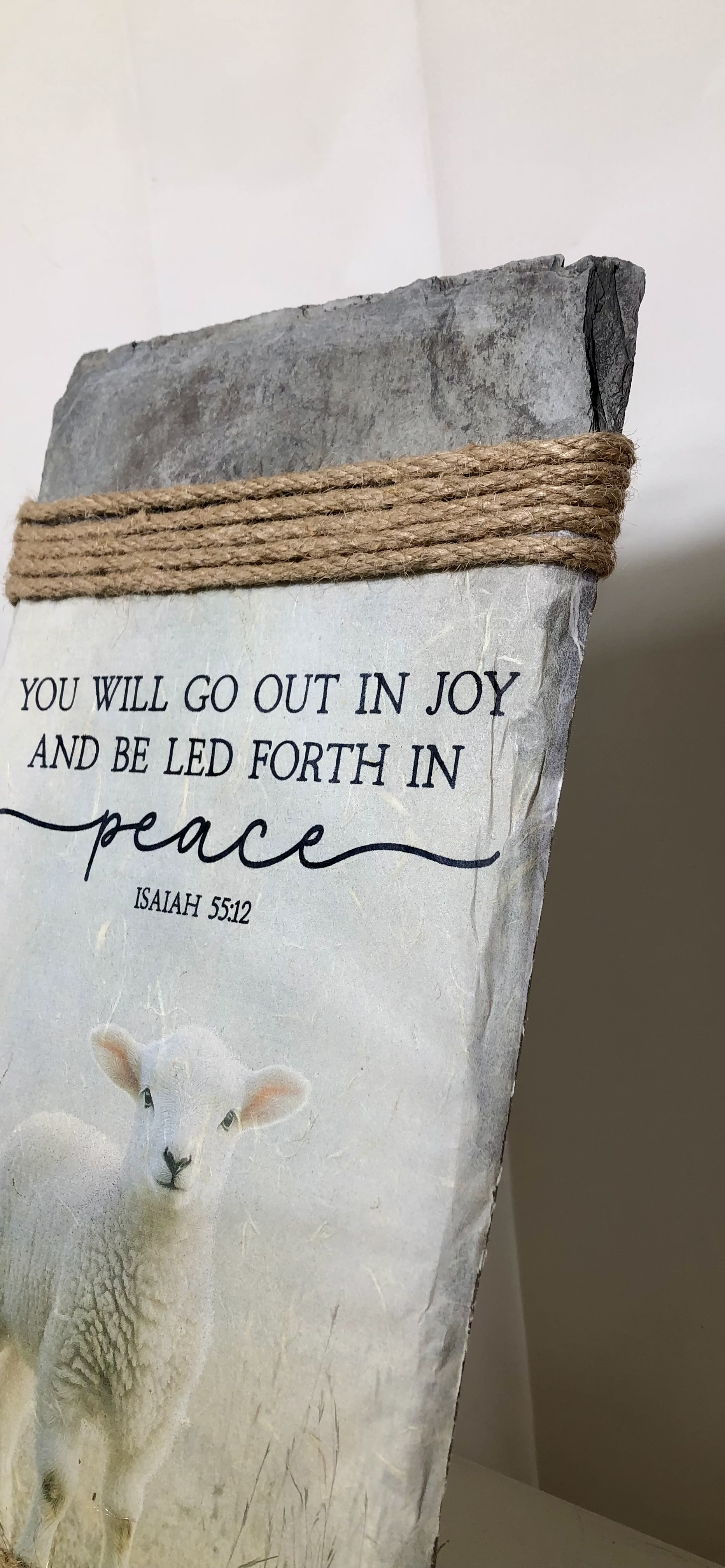 Slate Wall Decor, Isaiah 55:12, Lamb in Field, 8 x 16 inches