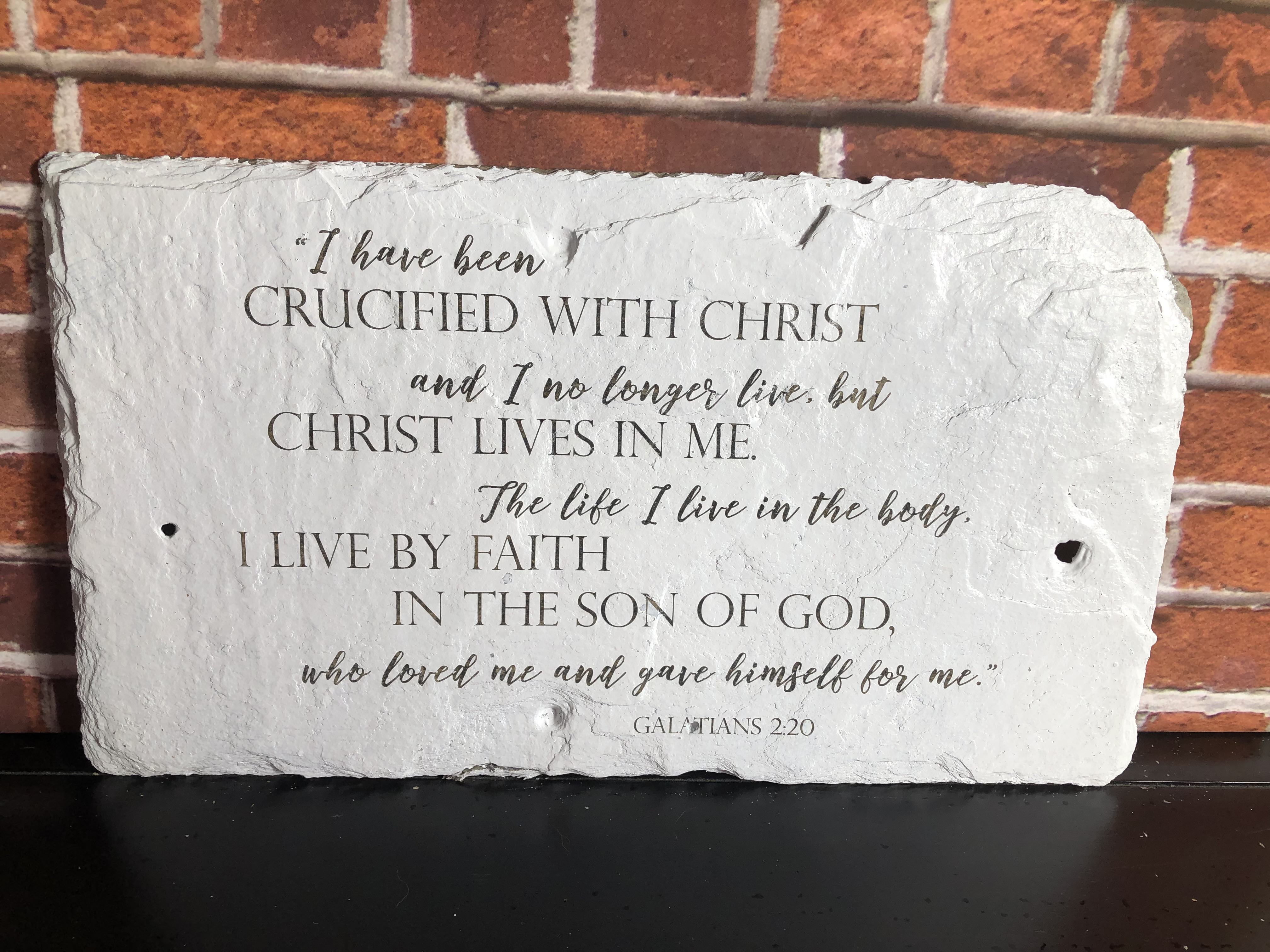 Biblical Slate Sign - Galatians 2:20- Laser Etched Reclaimed Slate Roof Tile - Handmade