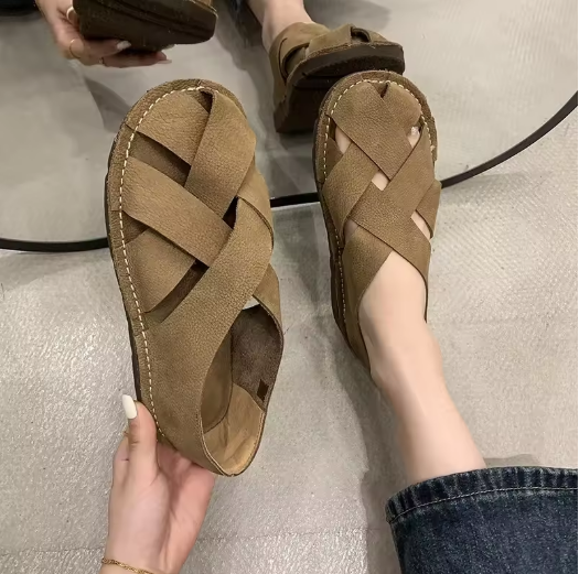 Brown Cross-Strap Sandals