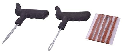 Portable Tubeless Tyre Puncture Repair Kit for All Types of Bike Tyre, Car Tyre, SUV, & Motorcycle, Scooty (with 1-Reamer, 1-Probe, 1-Rubber Glue, 5- Strips, 1-Nose Plier, 1-Cutter)