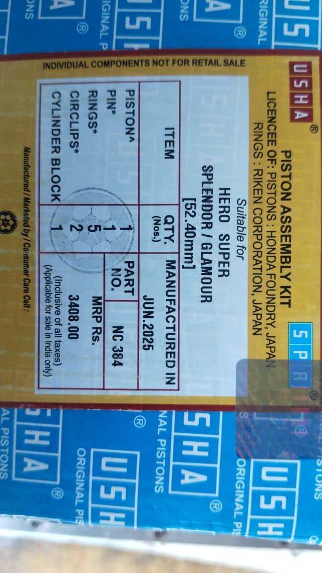 USHA Piston Cylinder kit for Glamour/super spl.