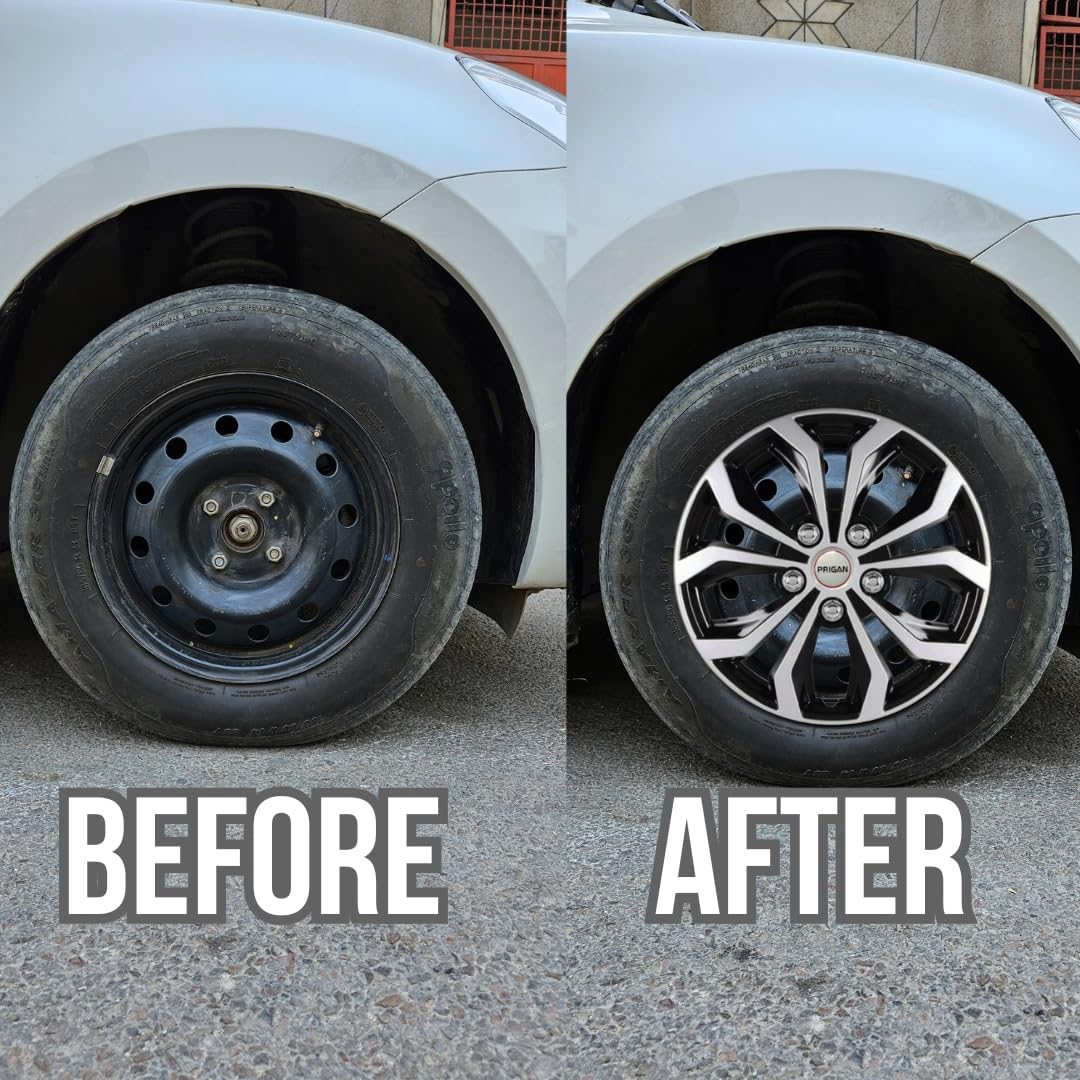 PRIGAN 14 Inch Black Silver Wheel Cover