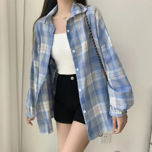 Women's Blue Plaid Shirt