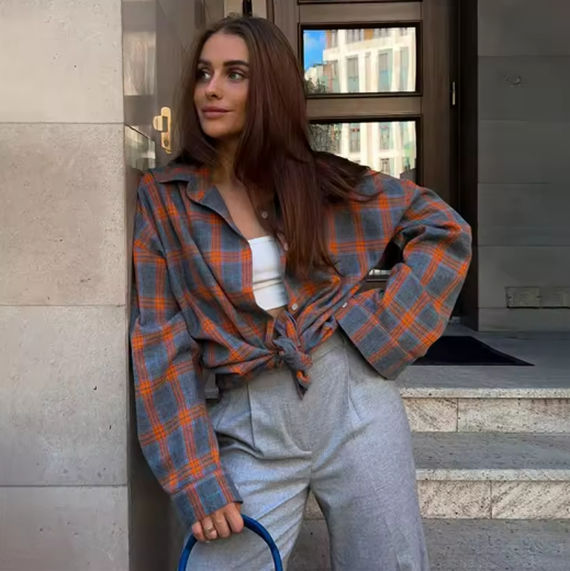 Plaid Orange and Grey Shirt