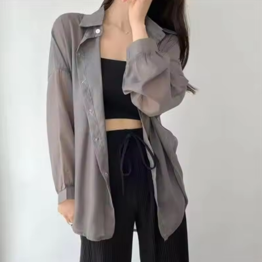 Sheer Gray Oversized Shirt