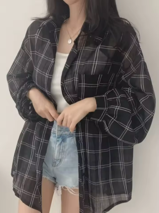 Black Plaid Sheer Shirt