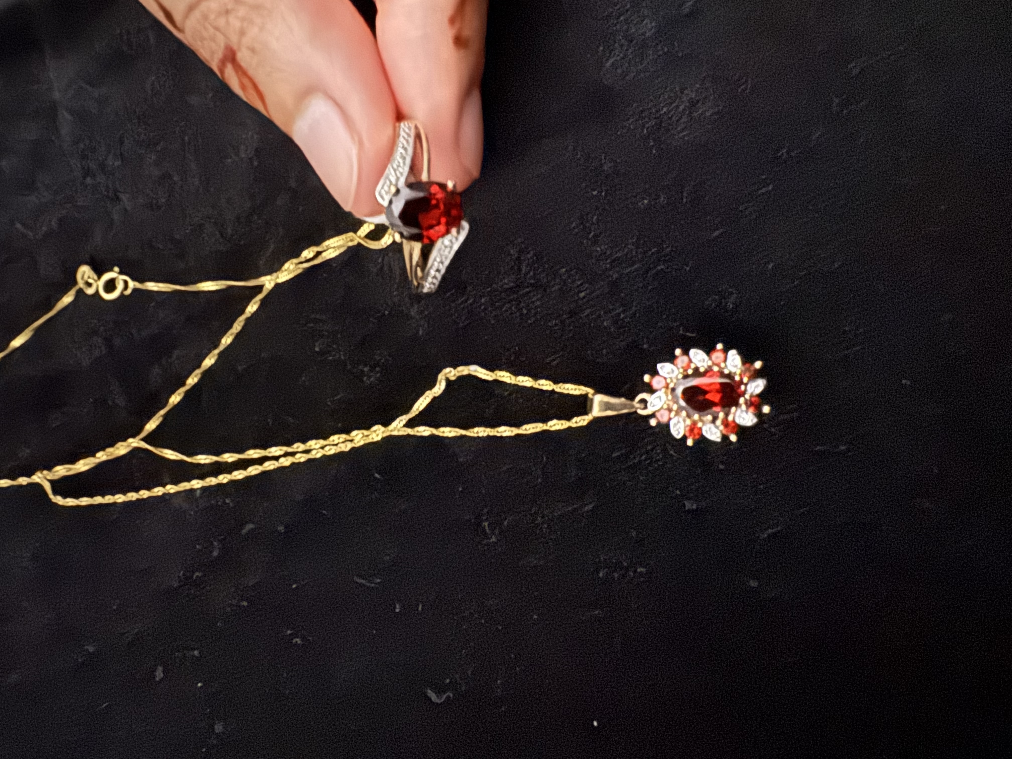 Exquisite 9ct Gold Tourmaline & Diamond Pendant and Ring Set