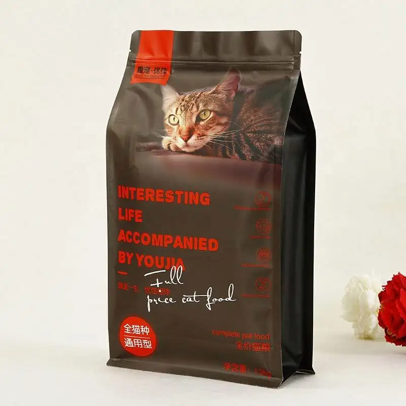 Flat Bottom Animal Feed Complete Pet Cat Food with Zipper Top
