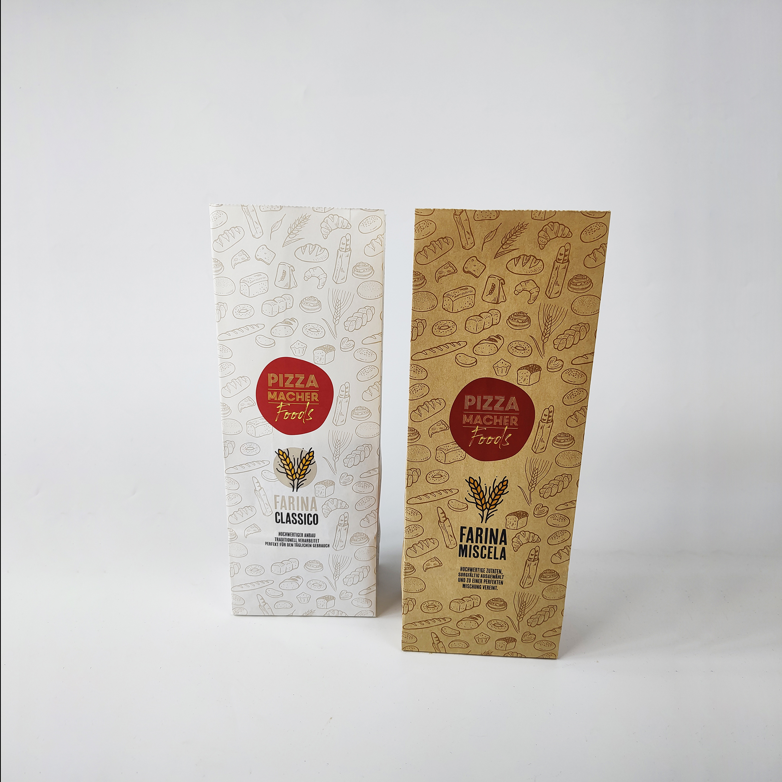 Bio-degradable Kraft Paper bag for Premium snack Pizza Flour Duo Pack