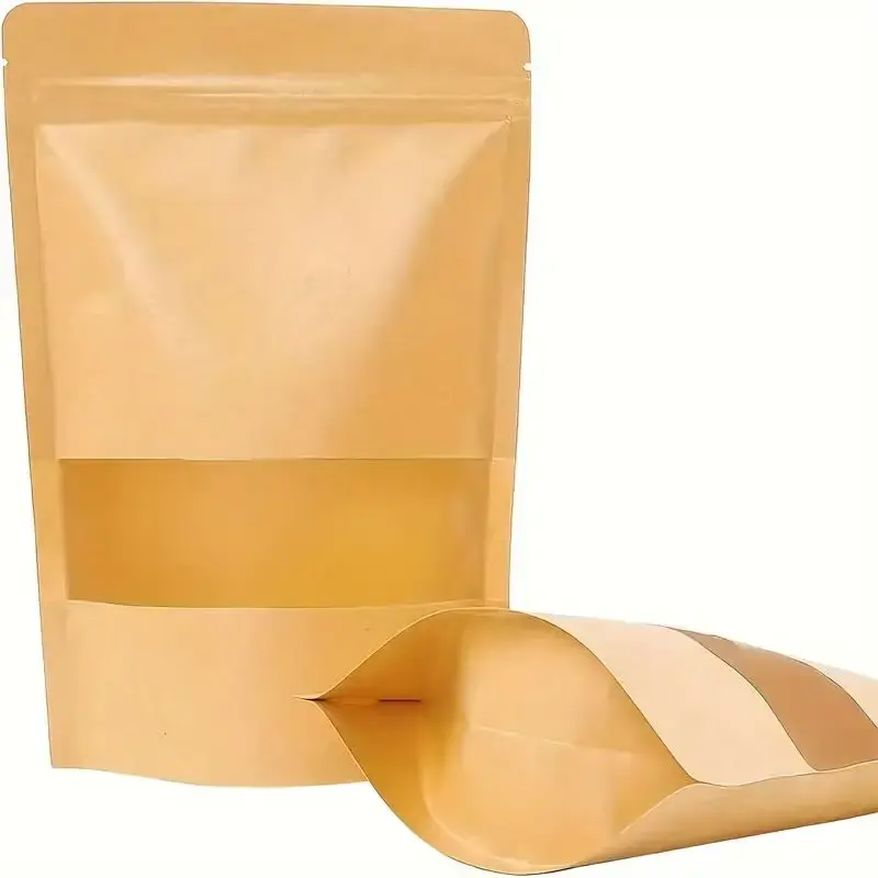 Kraft Paper Food Snack Stand Up Pouch with Window and zipper