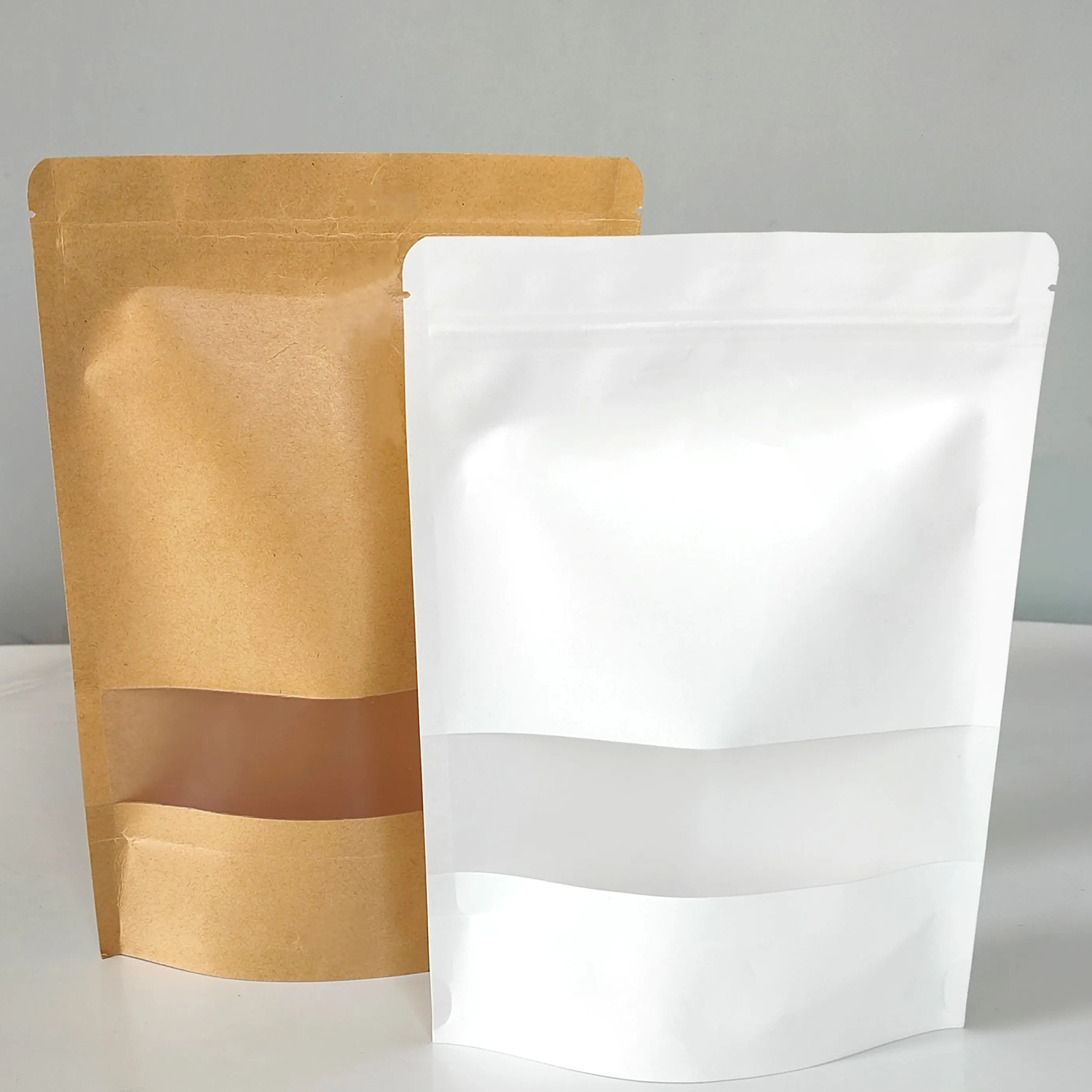 Kraft Paper Food Snack Stand Up Pouch with Window and zipper