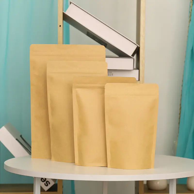 Kraft paper Candy Snacks Stand-Up Pouches with zipper top