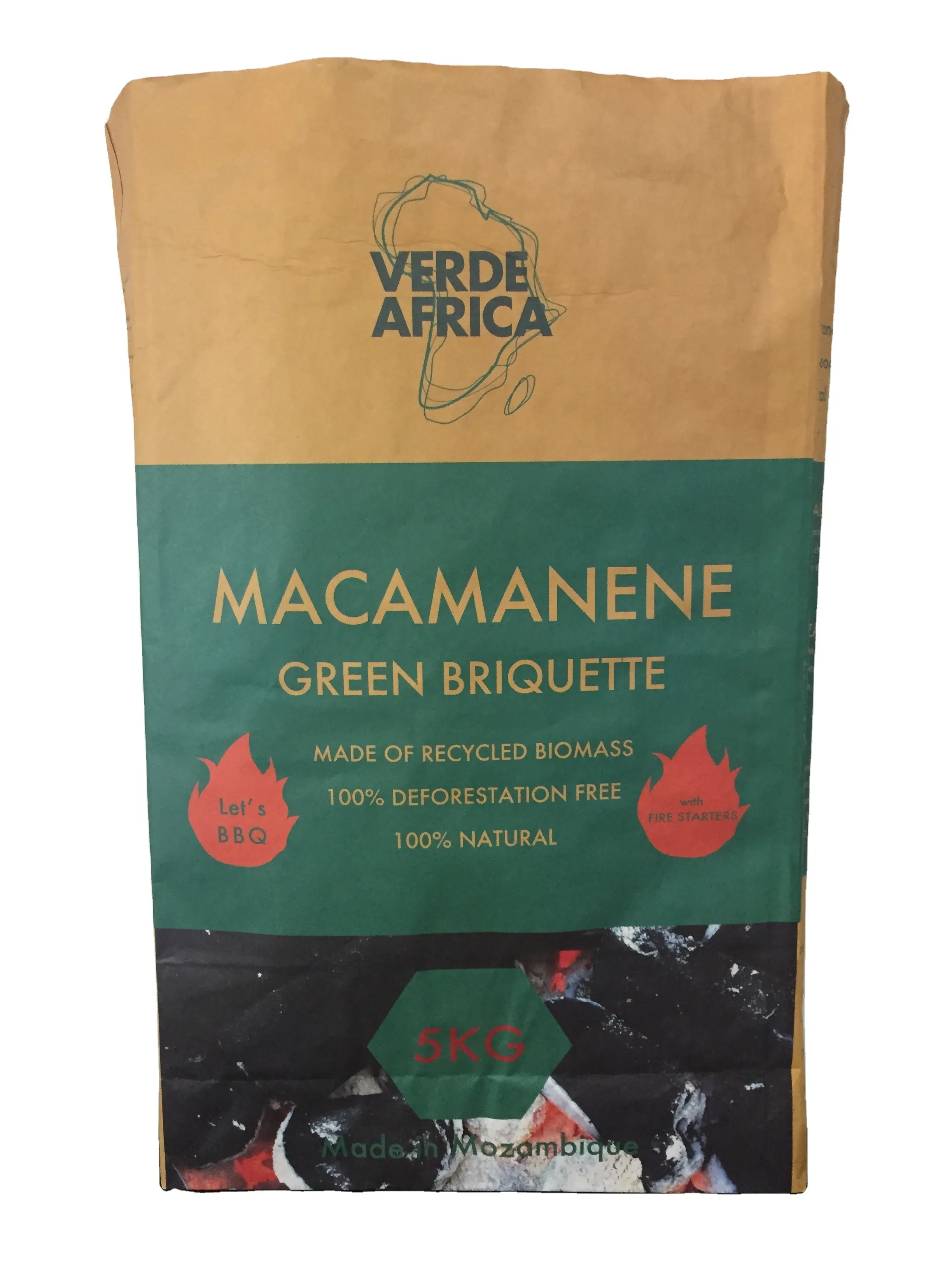 High strength 3ply Macamanene Green Briquette charcoal bag