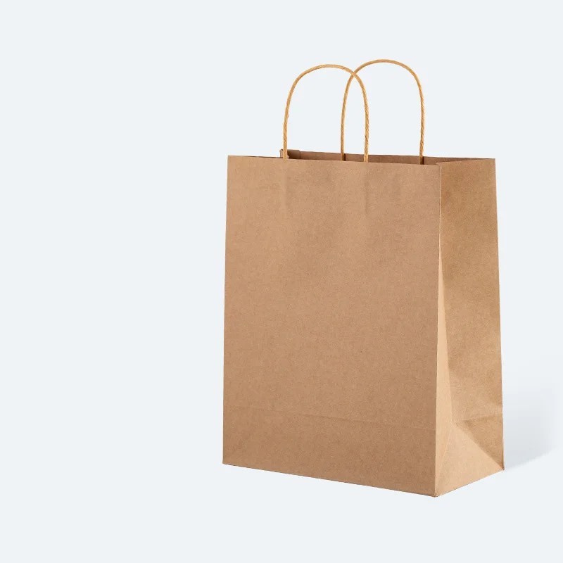 Factory Supply Eco-Friendly Greaseproof Recycled Paper Bag with Handle  Ribbon Handle for Fast Food Packaging Gift Shopping Use