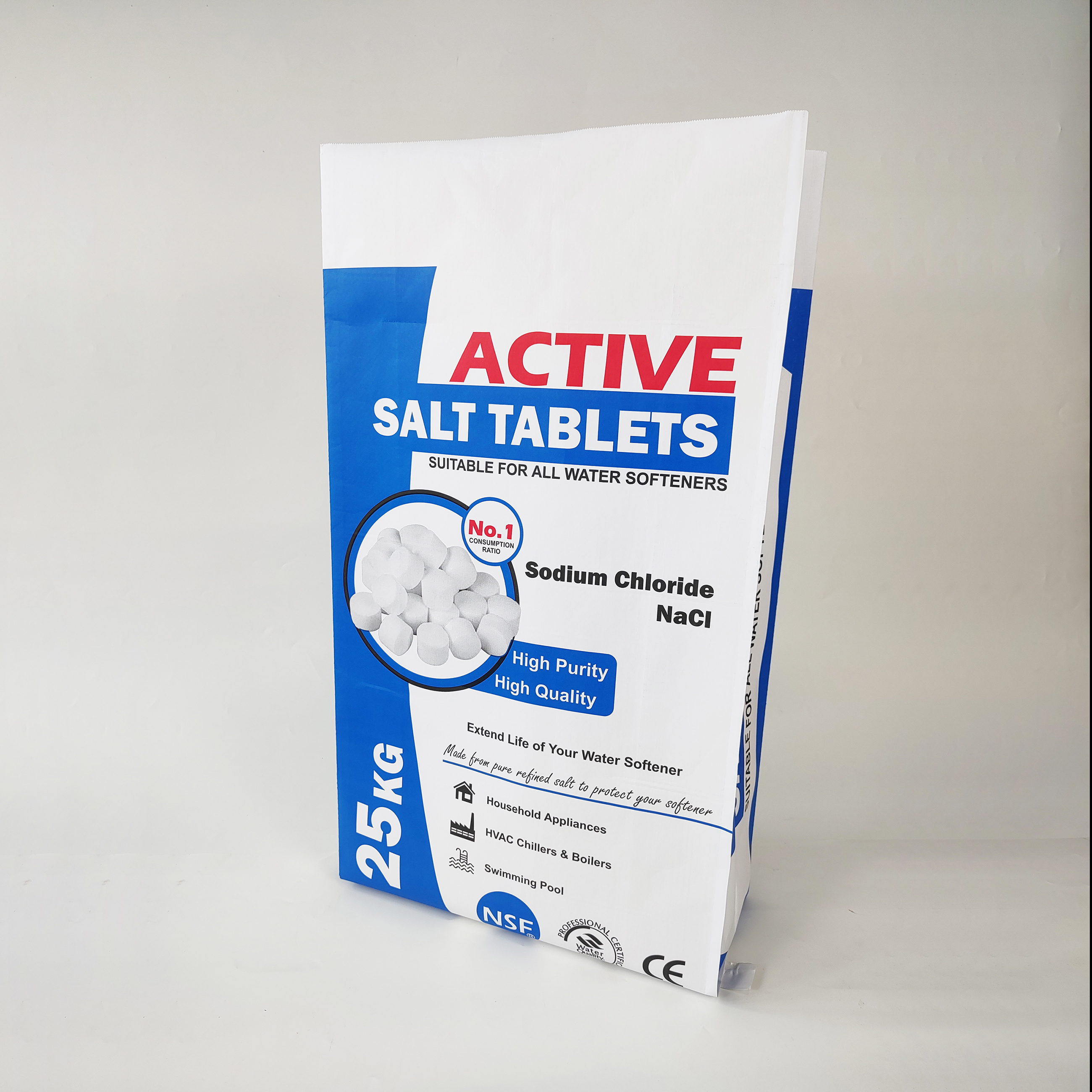 Paper Laminated PP Woven bag Active Salt Tablets 25kg  for Packaging Resin