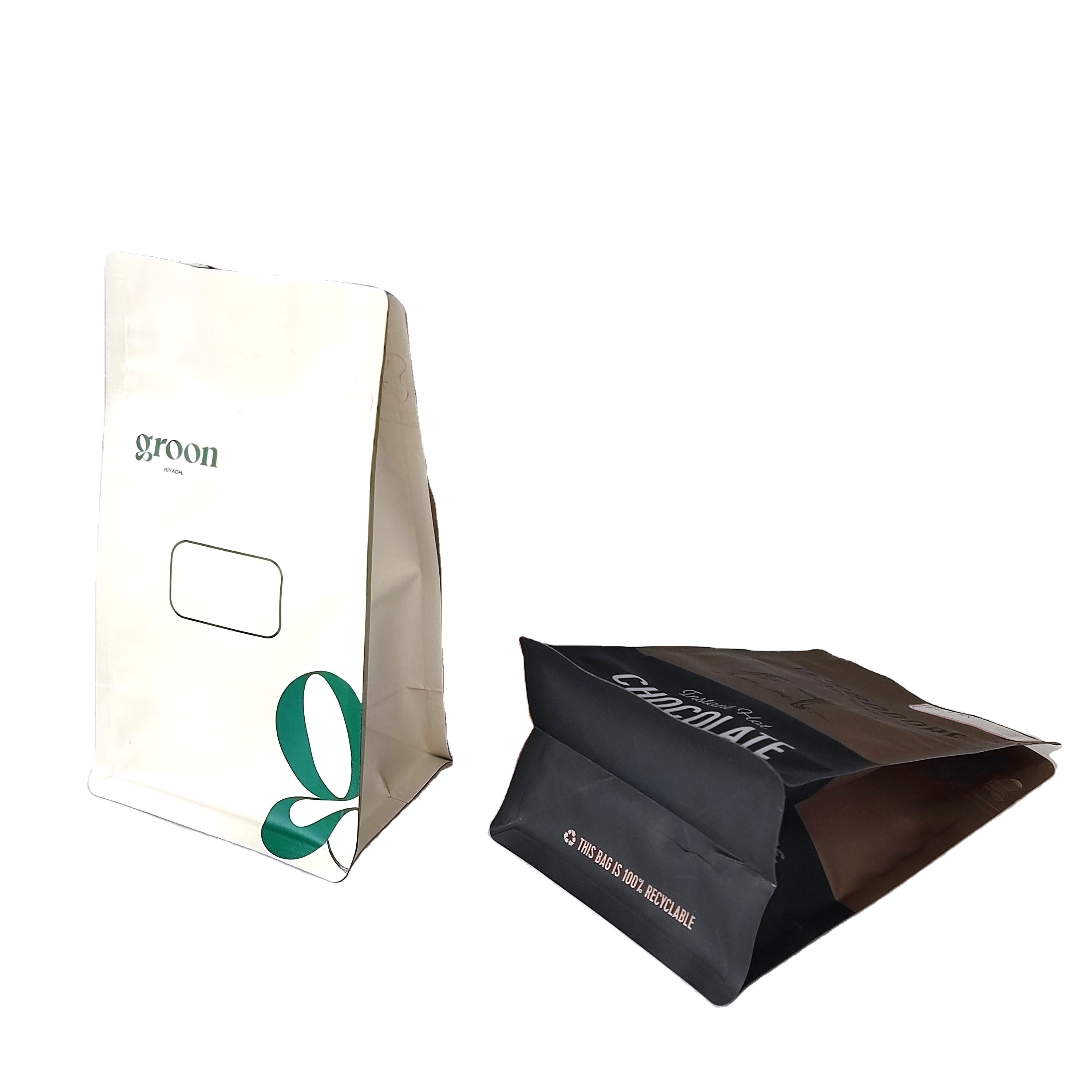Biodegradable Coffee Bags - Square Flat Bottom Kraft Paper Packaging with Heat Seal