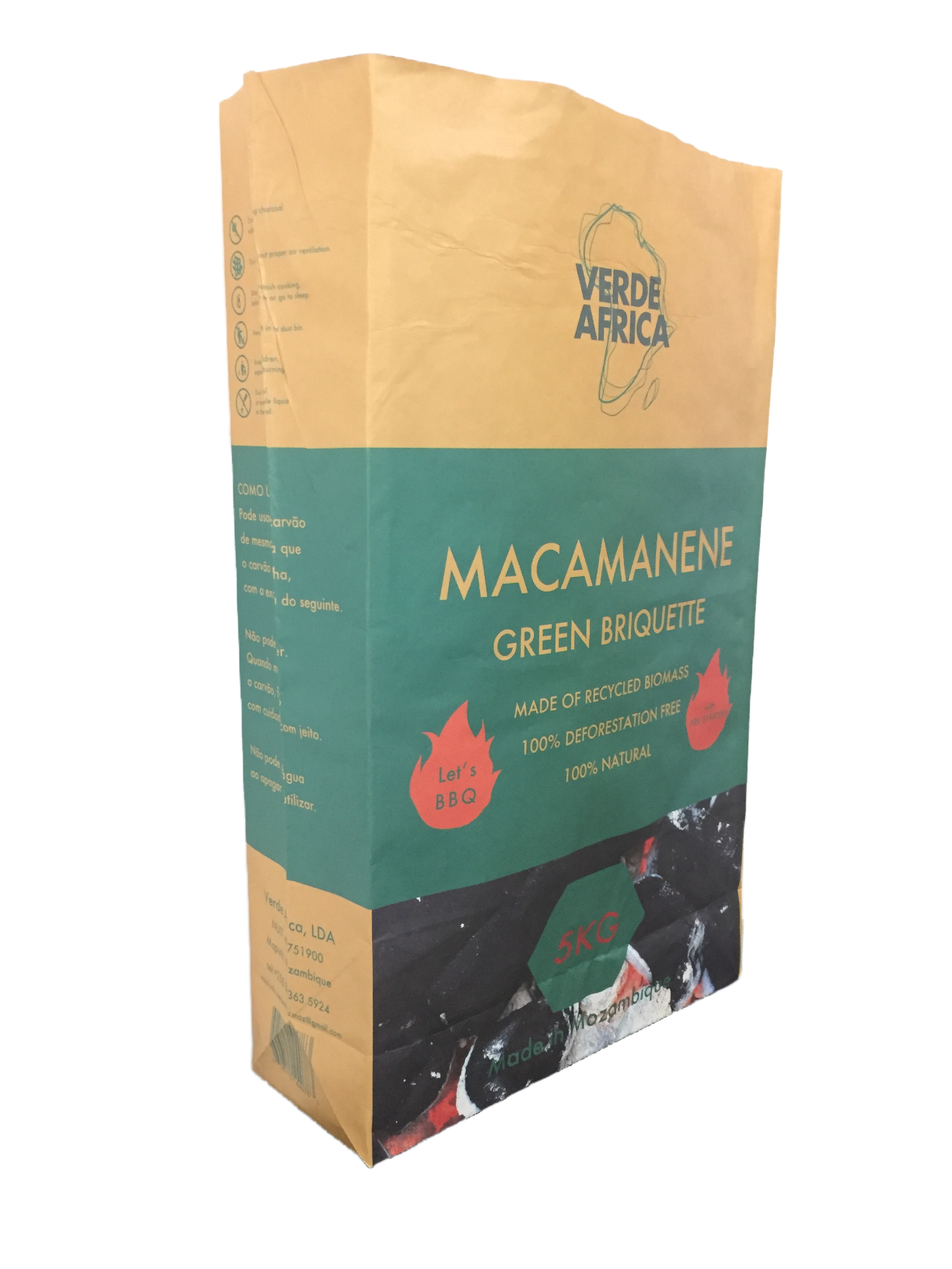 High strength 3ply Macamanene Green Briquette charcoal bag