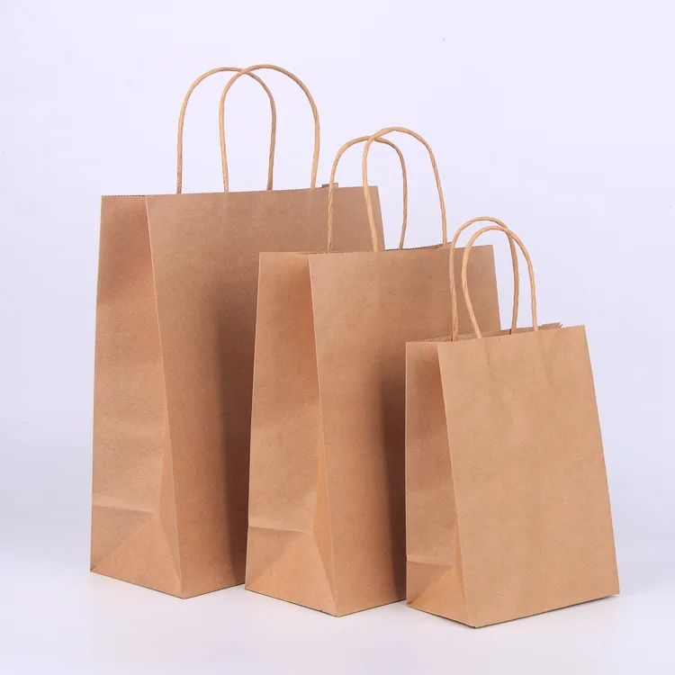 Factory Supply Eco-Friendly Greaseproof Recycled Paper Bag with Handle  Ribbon Handle for Fast Food Packaging Gift Shopping Use