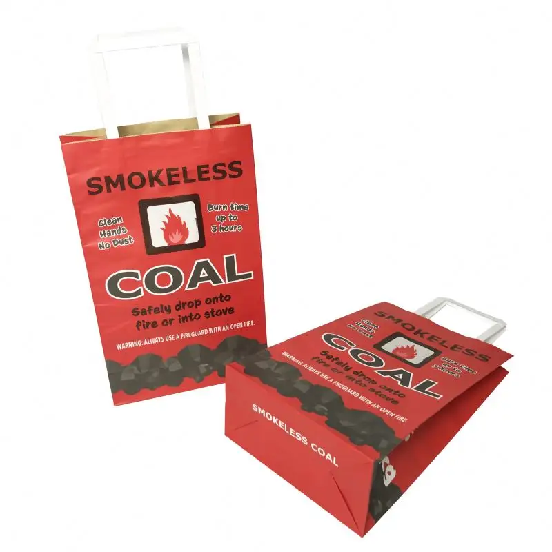 Red 3ply paper Smokeless hardwood BBQ charcoal bag with handle