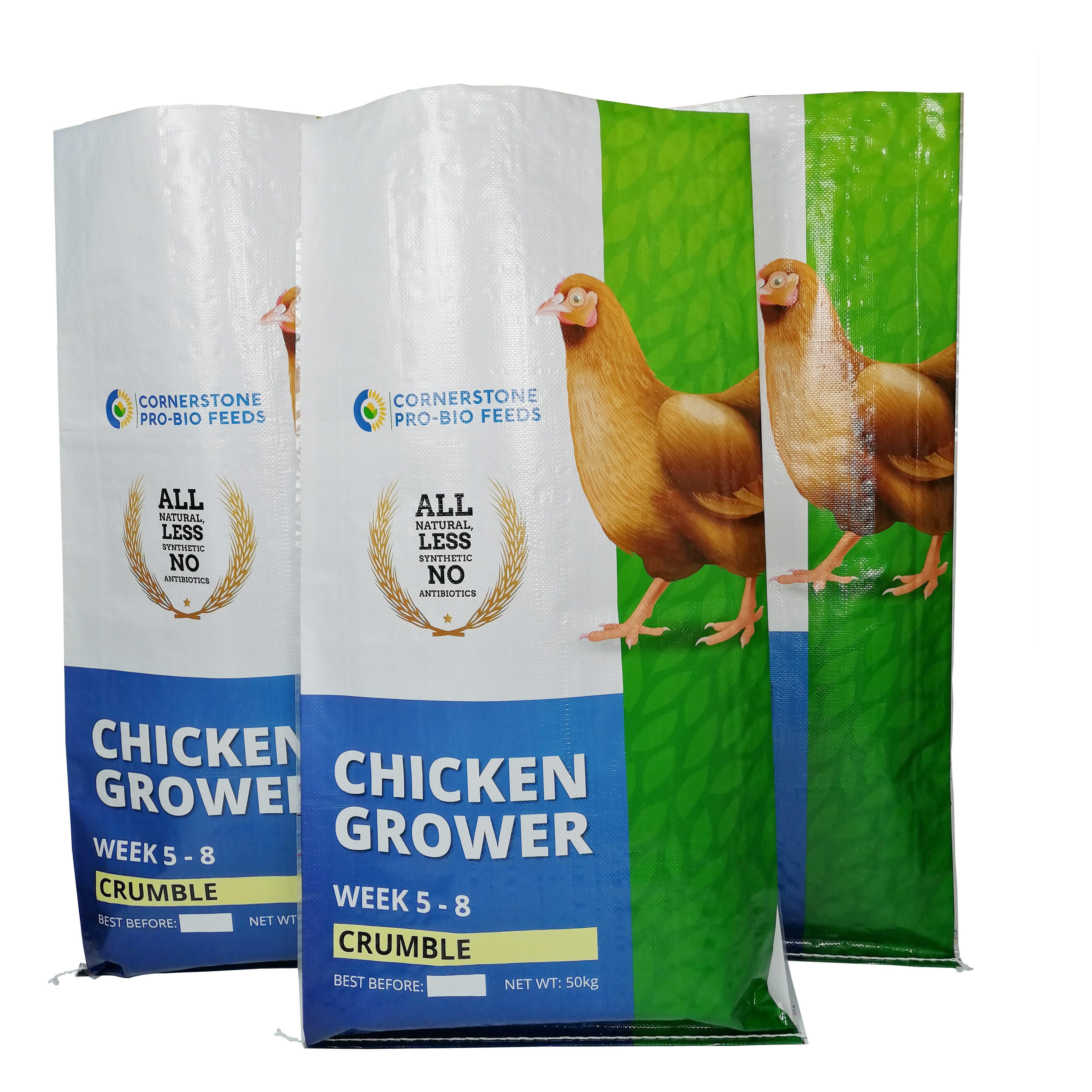 Animal Feed Bags 20kg 50kg - BOPP Laminated PP Woven Bags with Side Gusset - Custom Printing