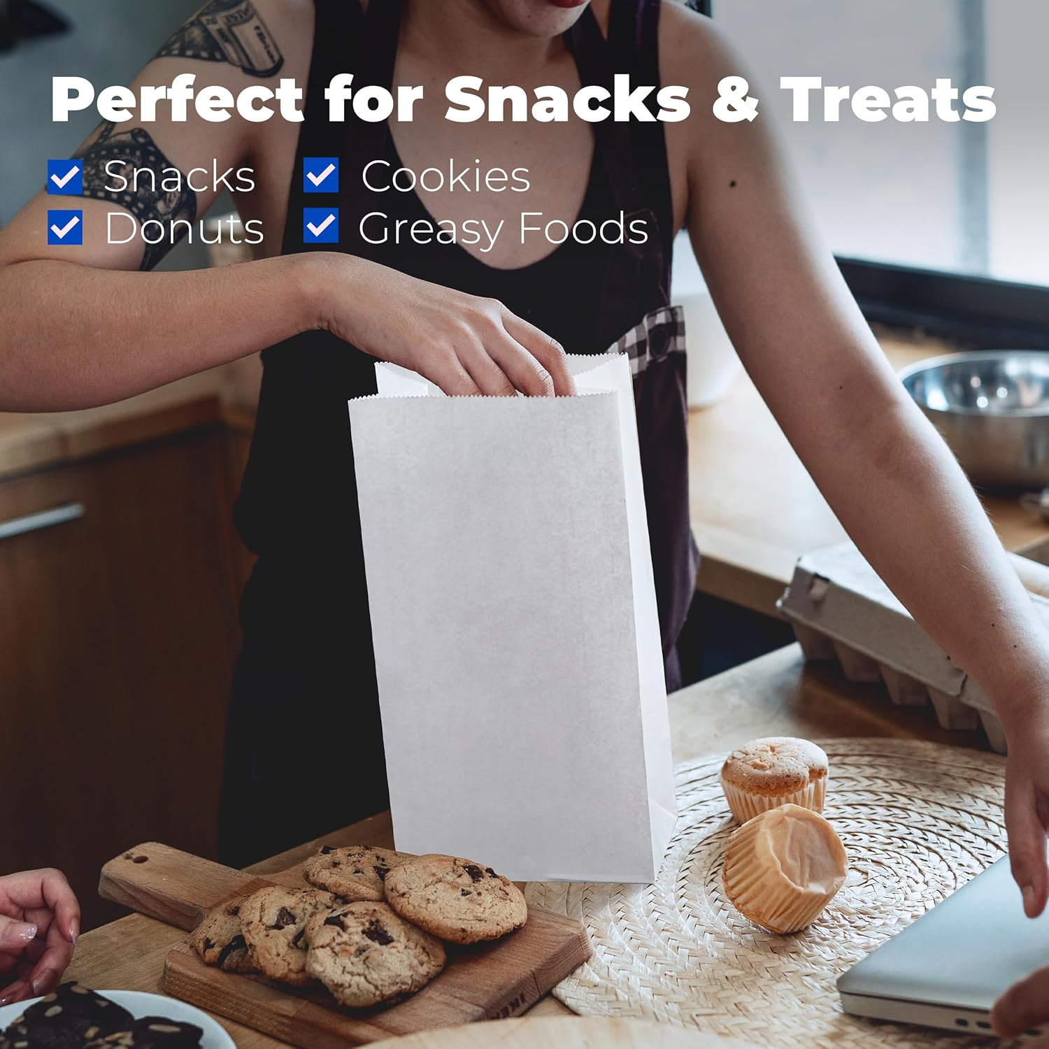 Greaseproof Food Bags - Custom Printed Wax Coated Paper with Open Spout, Recycled Materials