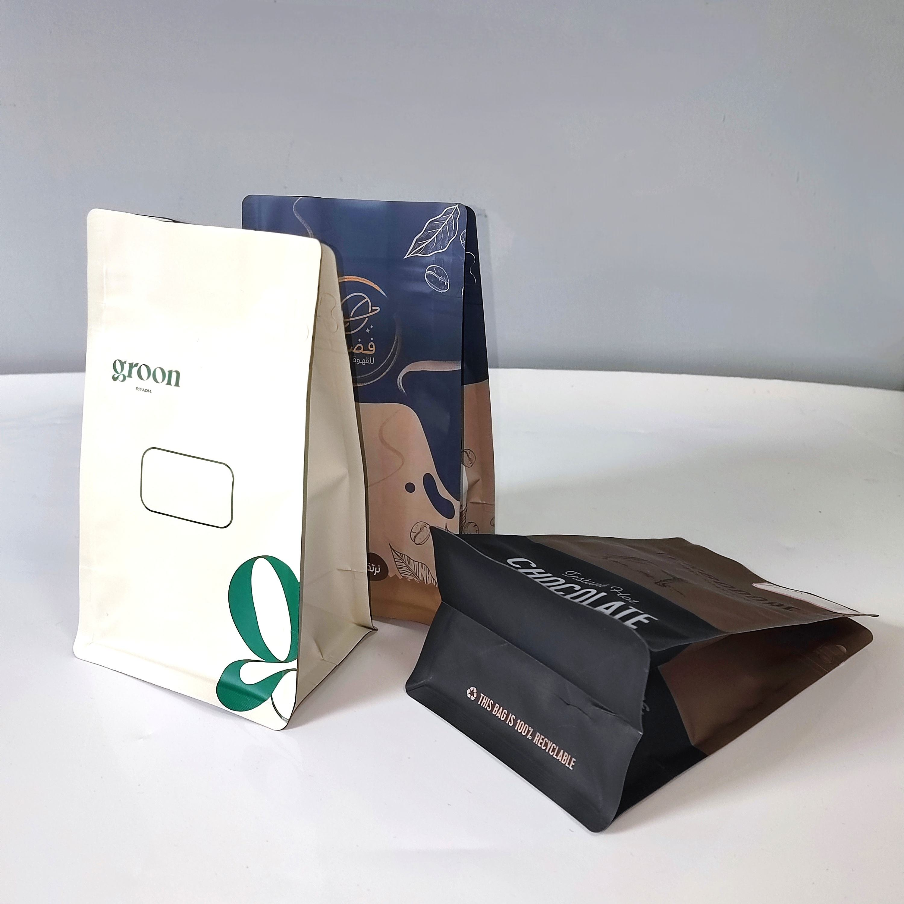Biodegradable Coffee Bags - Square Flat Bottom Kraft Paper Packaging with Heat Seal
