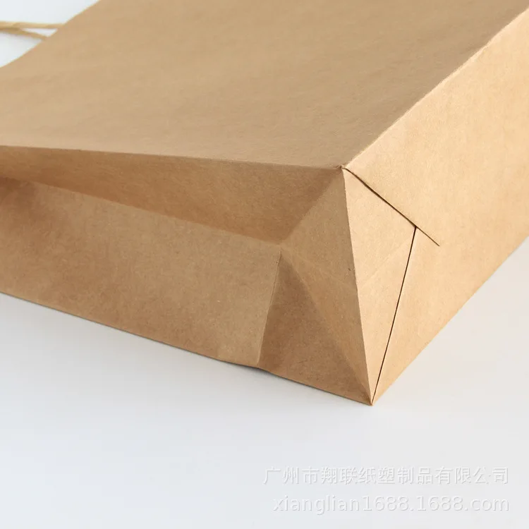 Factory Supply Eco-Friendly Greaseproof Recycled Paper Bag with Handle  Ribbon Handle for Fast Food Packaging Gift Shopping Use