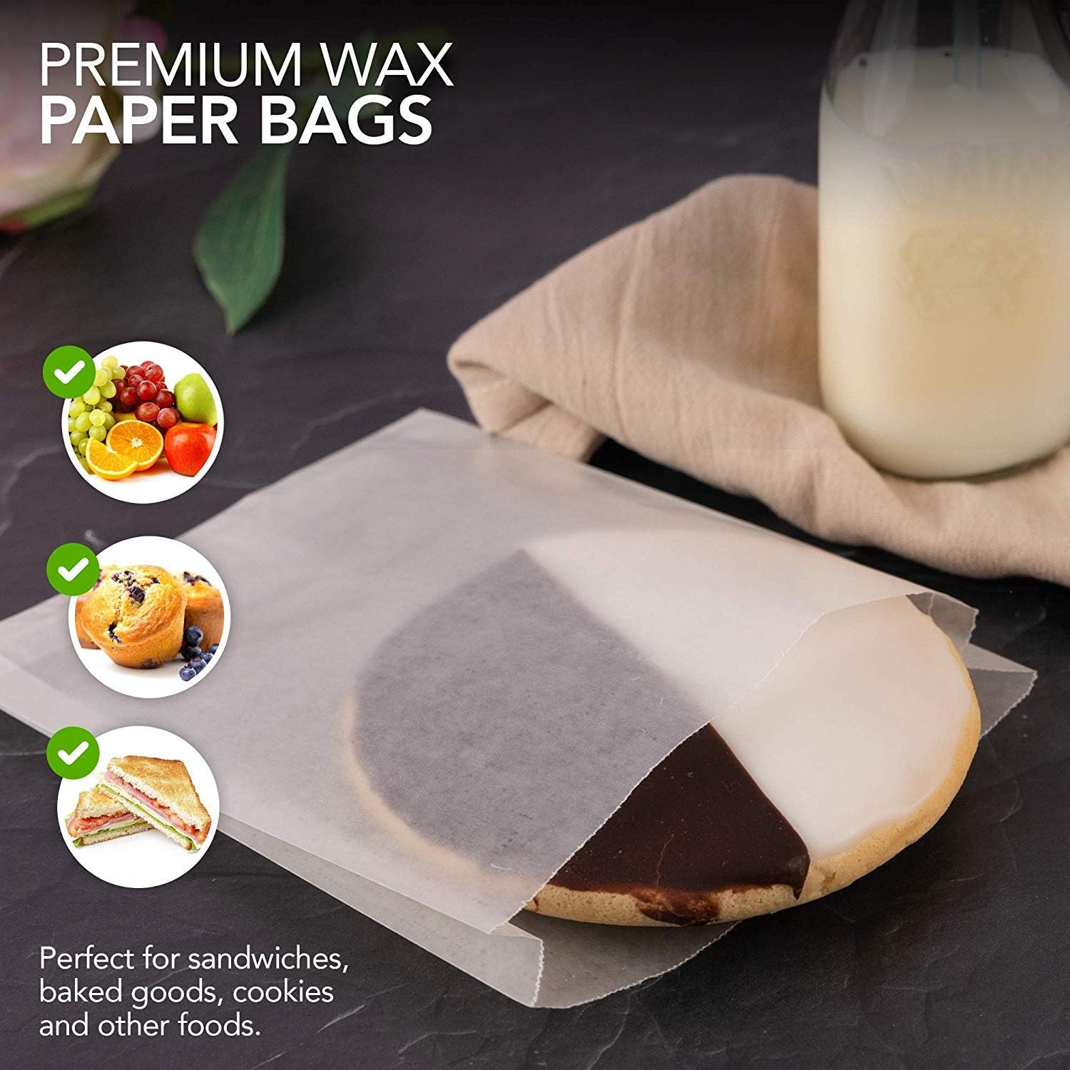 Greaseproof Food Bags - Custom Printed Wax Coated Paper with Open Spout, Recycled Materials