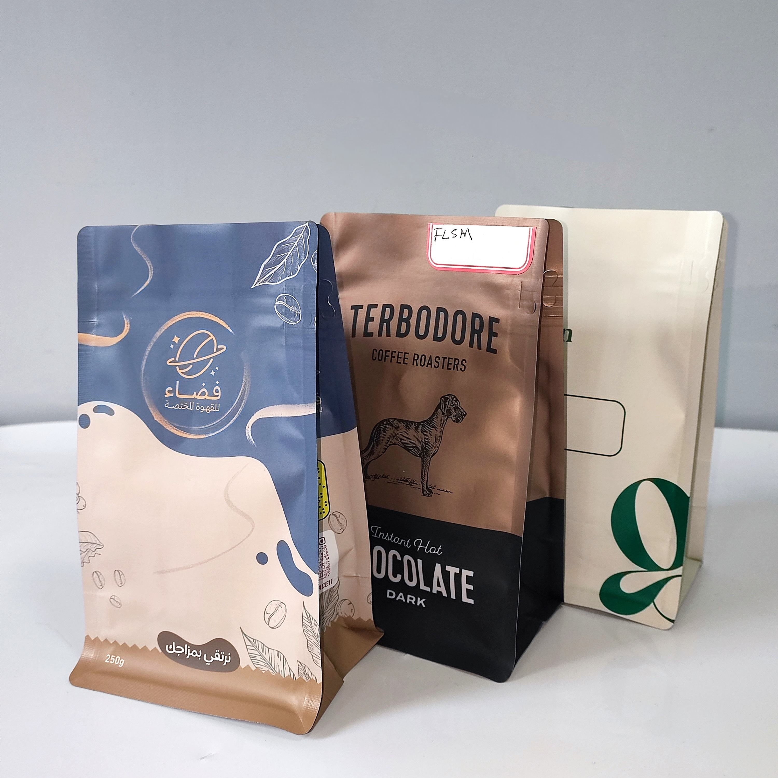 Biodegradable Coffee Bags - Square Flat Bottom Kraft Paper Packaging with Heat Seal