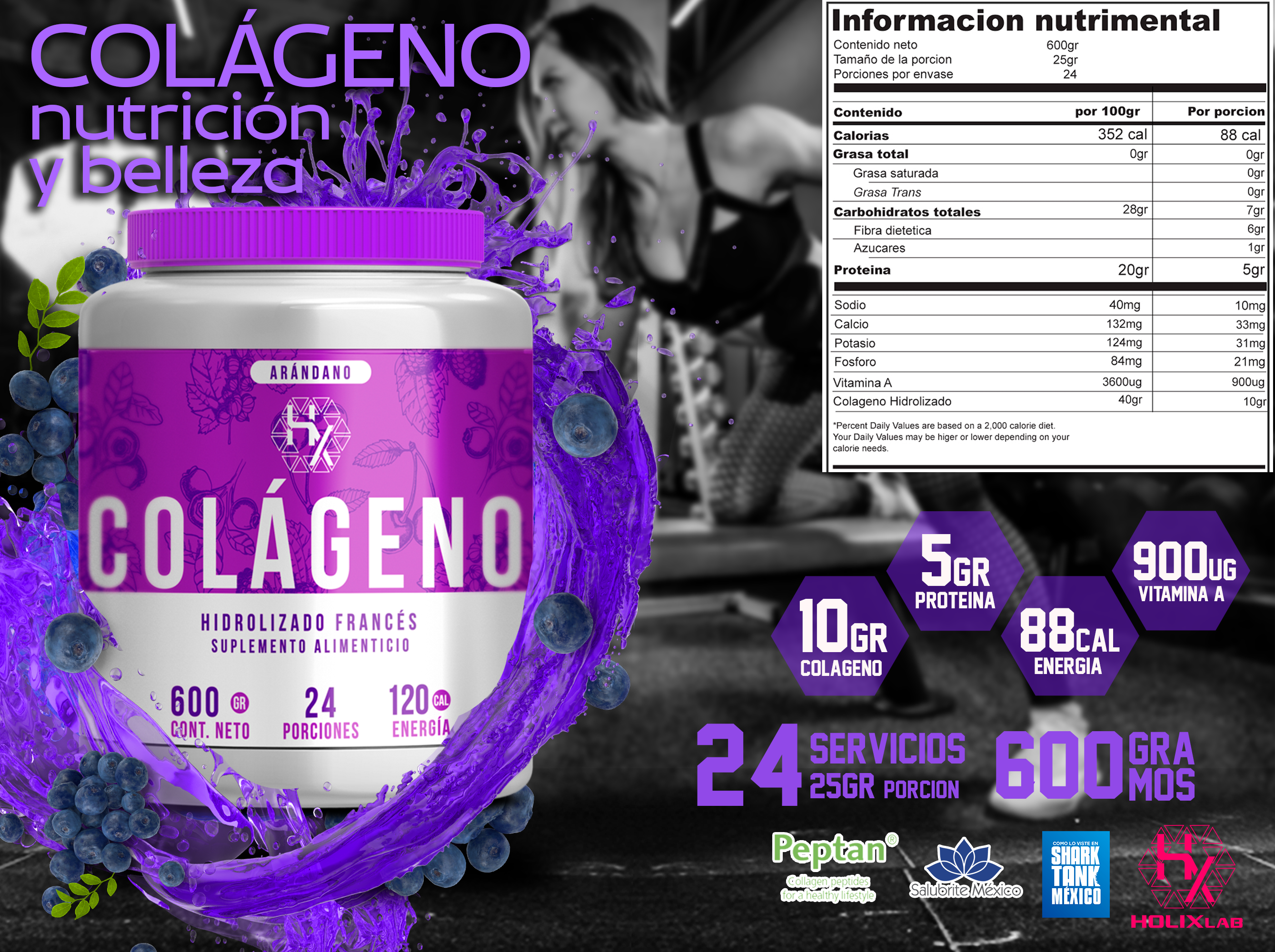 Colageno hidrolizado frances 500gr - sabor arandano